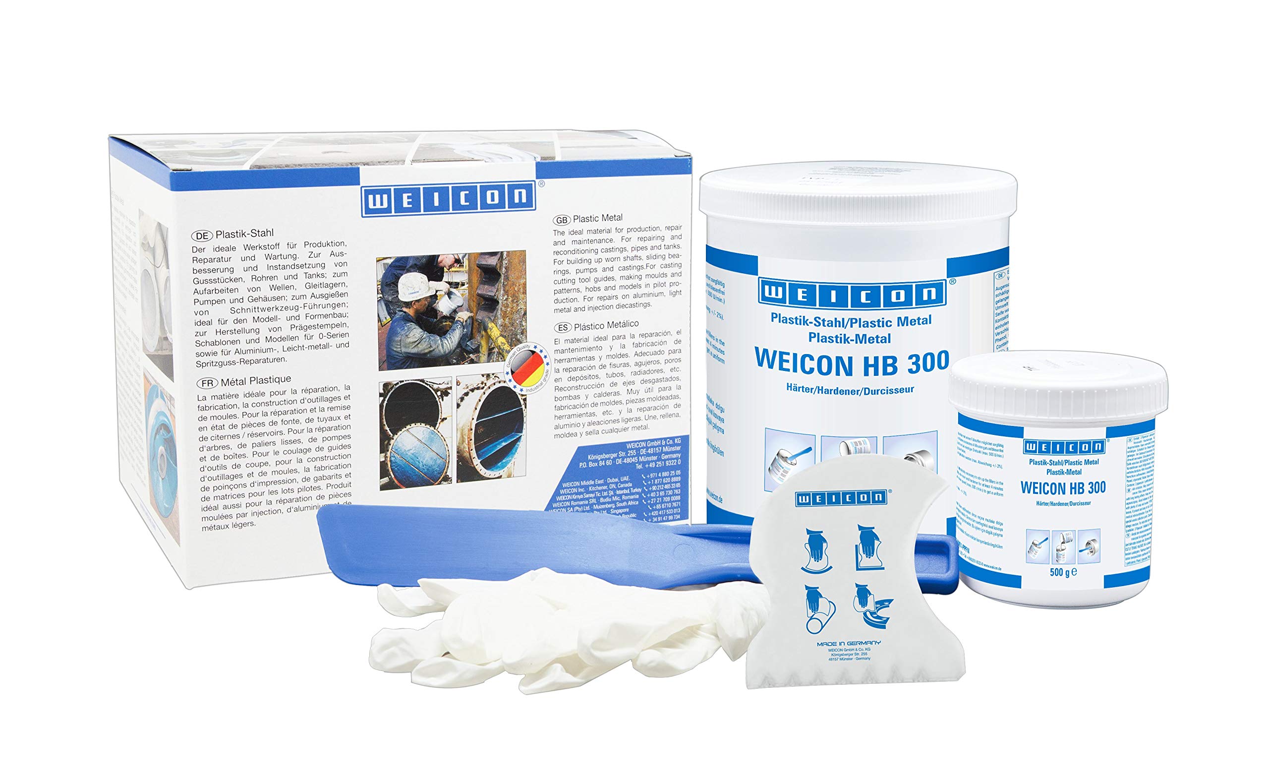 WEICON HB 300 Sistema de Resina Epoxi | Plástico-Metálico |1 kg |Con carga de acero | Resistente a altas temperaturas