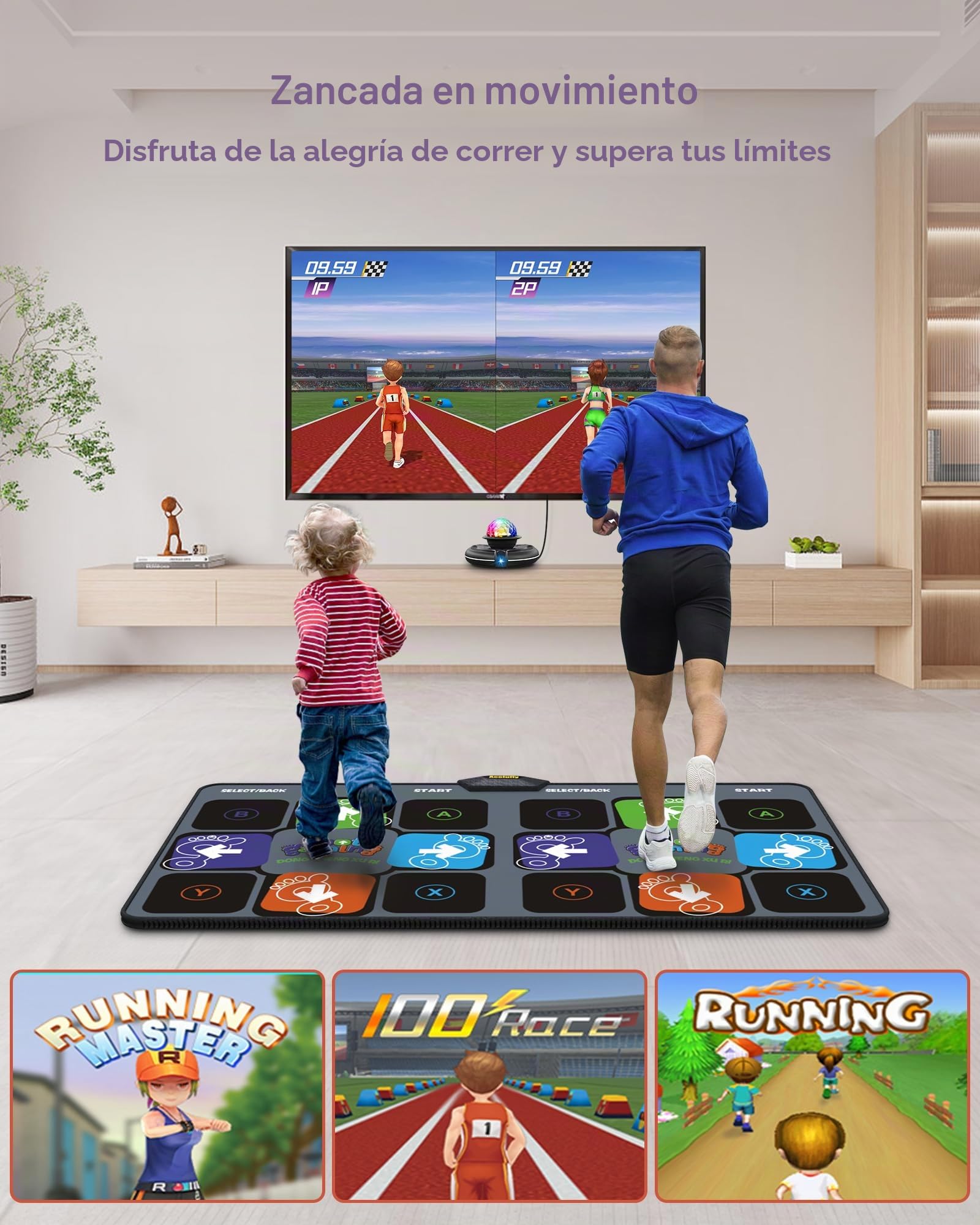Alfombra de Baile para TV con cámara HD, Alfombra de Fitness Antideslizante para Interiores con 2 mandos inalámbricos y Bola de Discoteca de Colores, Regalo para niños y Adultos (Negro)