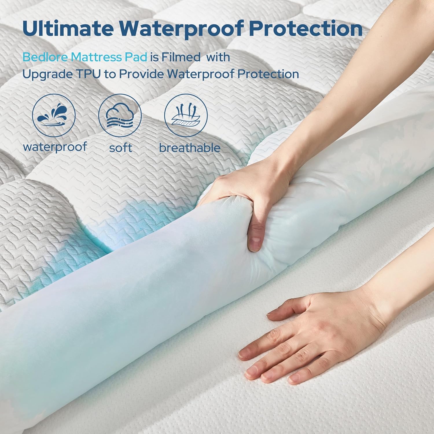 Condition photo showing New/Like New for bedlore waterproof queen mattress pad, breathable mattress protector with 6-18 inch deep pocket, quilted fitted mattress topper bed cover, noiseless & machine washable white queen