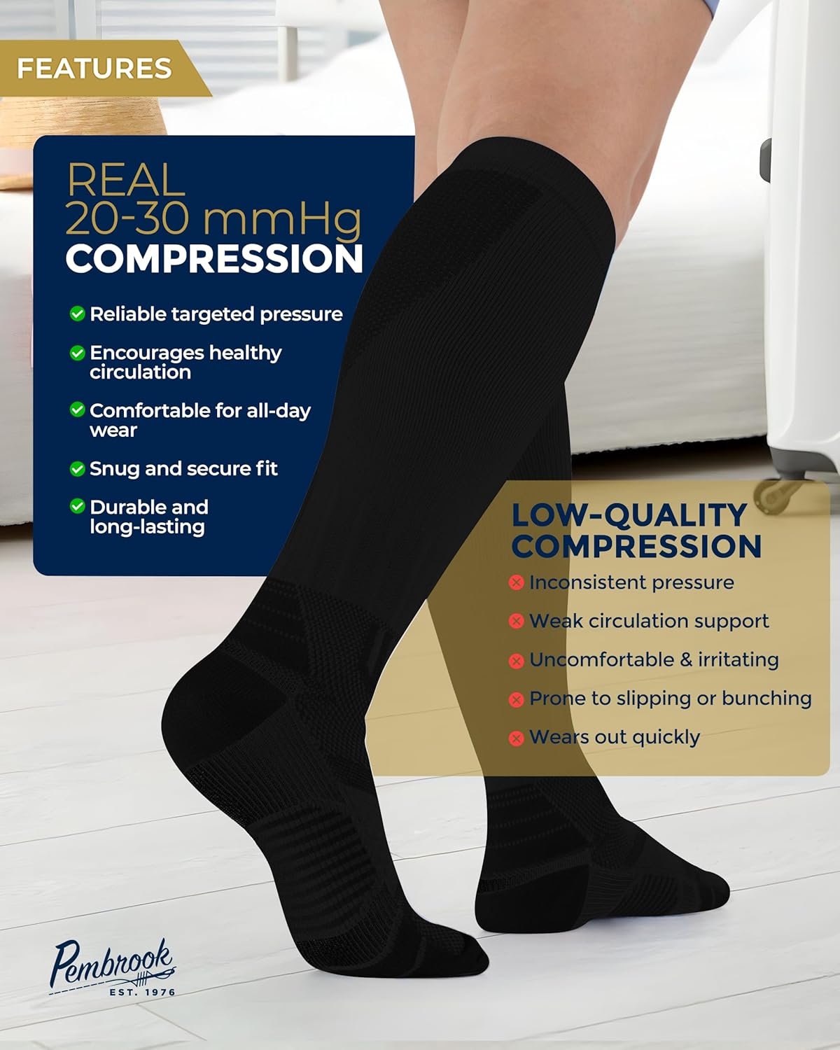 Pembrook 3 Pairs Compression Socks 20-30 mmHg - Compression Socks for Women and Men | Running, Athletic, Travel, Nurses - Image 3