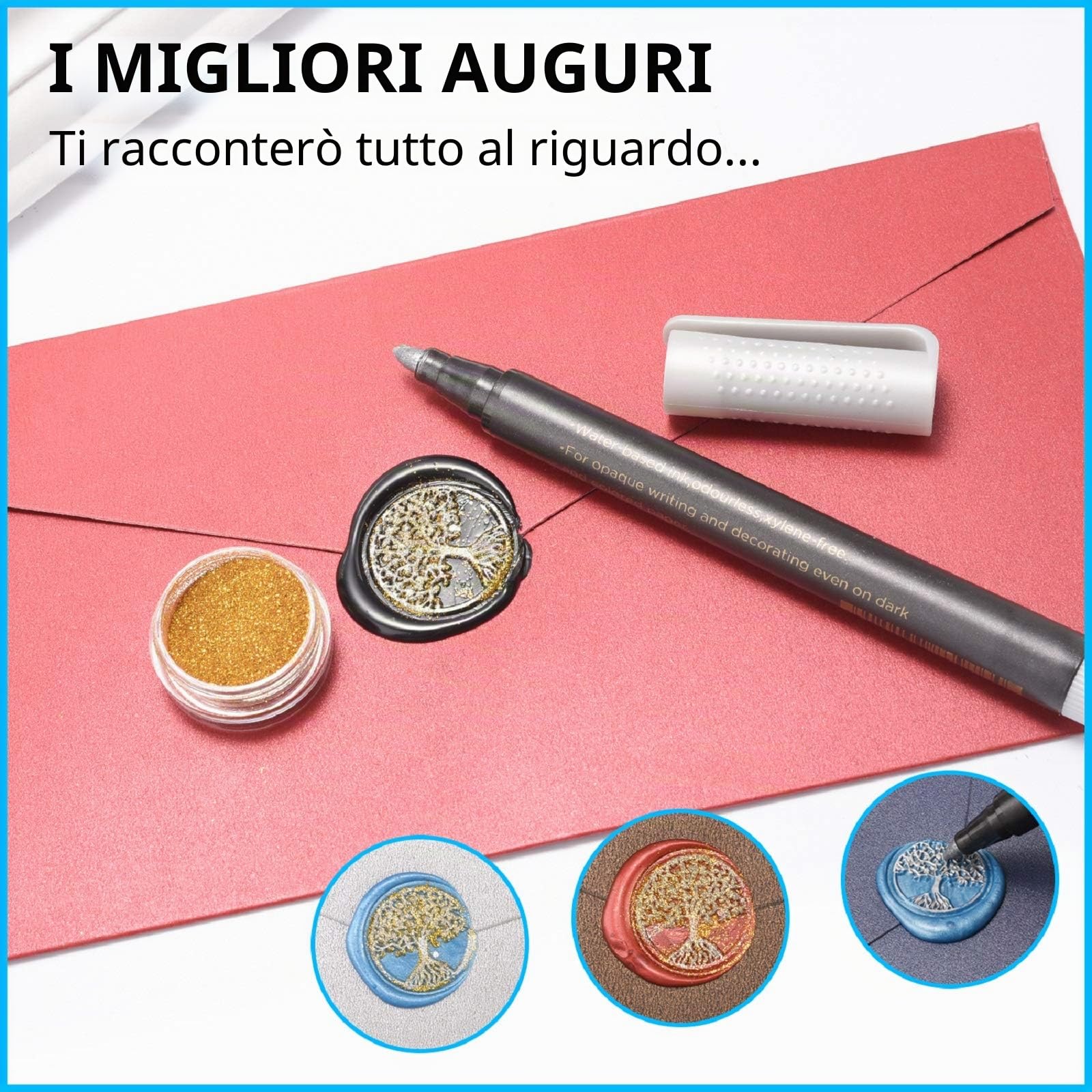 CHUHUAYUAN Kit di timbri per ceralacca con confezione regalo, 24 colori e 624 perline per ceralacca con timbro per ceralacca, scaldacalacca, penna metallica e busta, kit di sigillo di cera