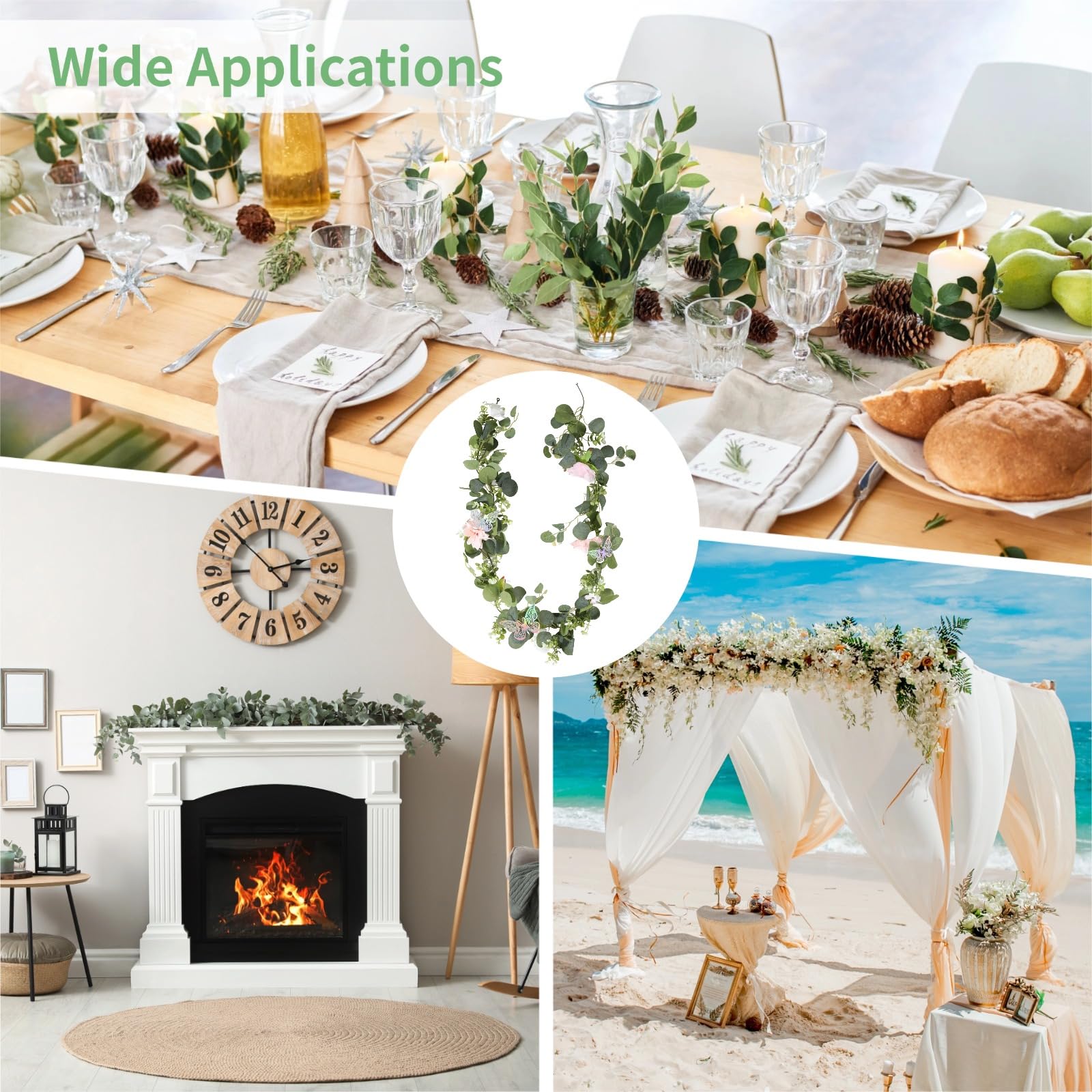 2 STK. Rosa Kunstblumen-Girlande, 1,8 m Rosenranken aus Seidenstoff mit Schmetterlingen, Elegante Deko für Hochzeit, Zuhause, Party und DIY Blumenarrangement