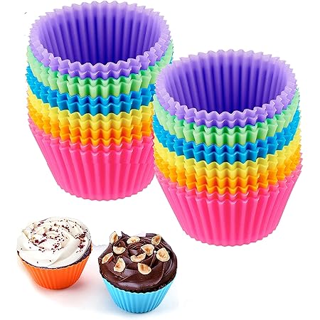 Reusable Silicone Cupcake Baking Cups 24 Pack, 2.75 inch Silicone Baking Cups, Reusable & Non-stick Muffin Cupcake Liners for Party Halloween Christmas,6 Rainbow Colors (Pack of 24,Multicolor)