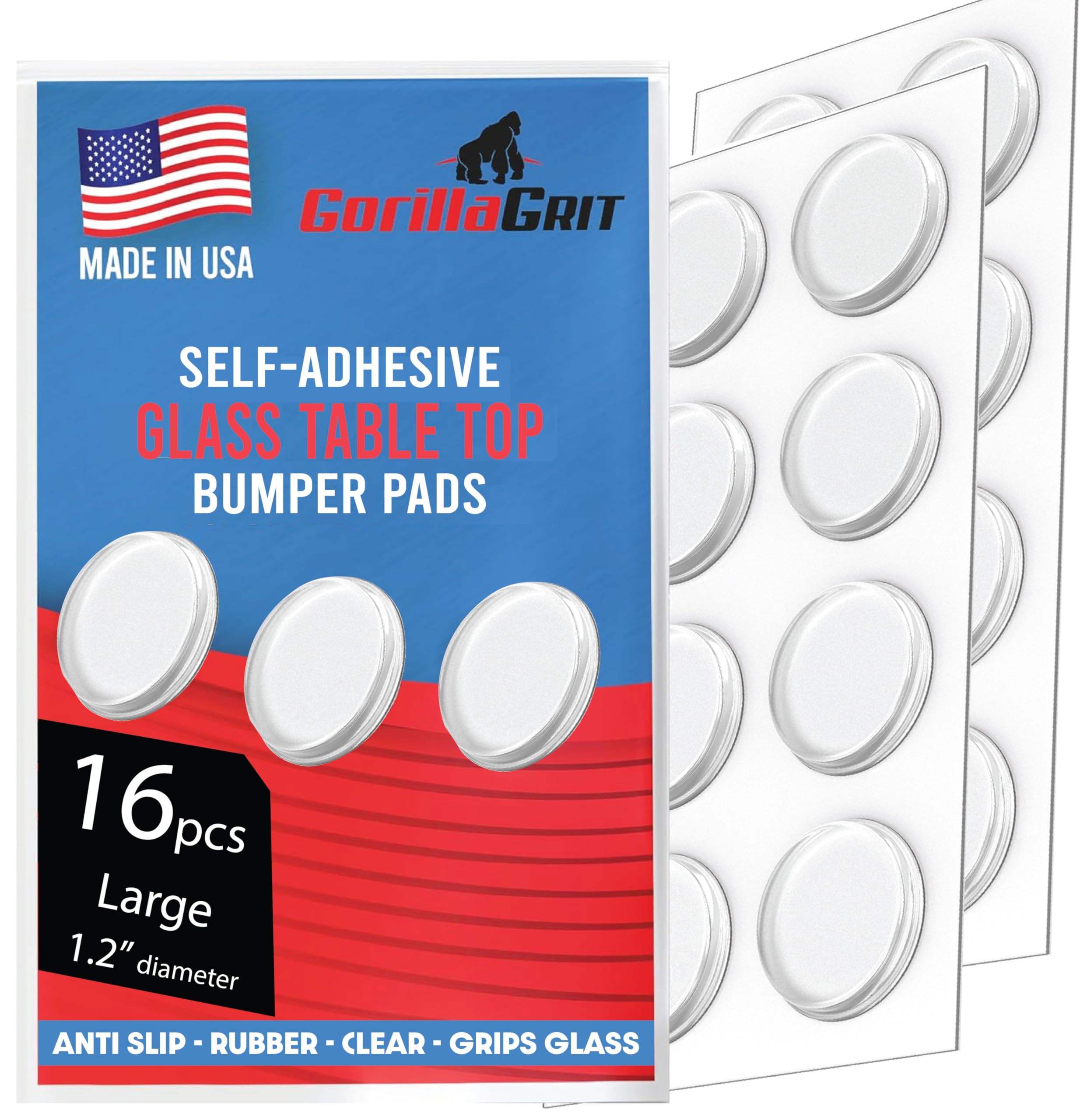 Round Clear Adhesive Bumpers Large - Transparent Self Stick Rubber Pads for Glass Table Top, Furniture, Laptop, Mirrors - 16 PCs