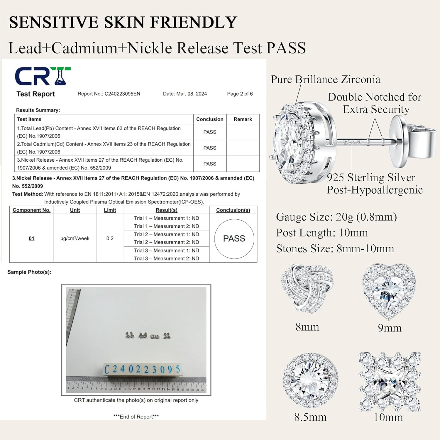 ZELORES 4 Pairs Sterling Silver CZ Stud Earrings for Women 14K Gold Plated Brilliant Celtic Heart Big Stud Earrings Set Cubic Zirconia Earrings Studs for Sensitive Ear