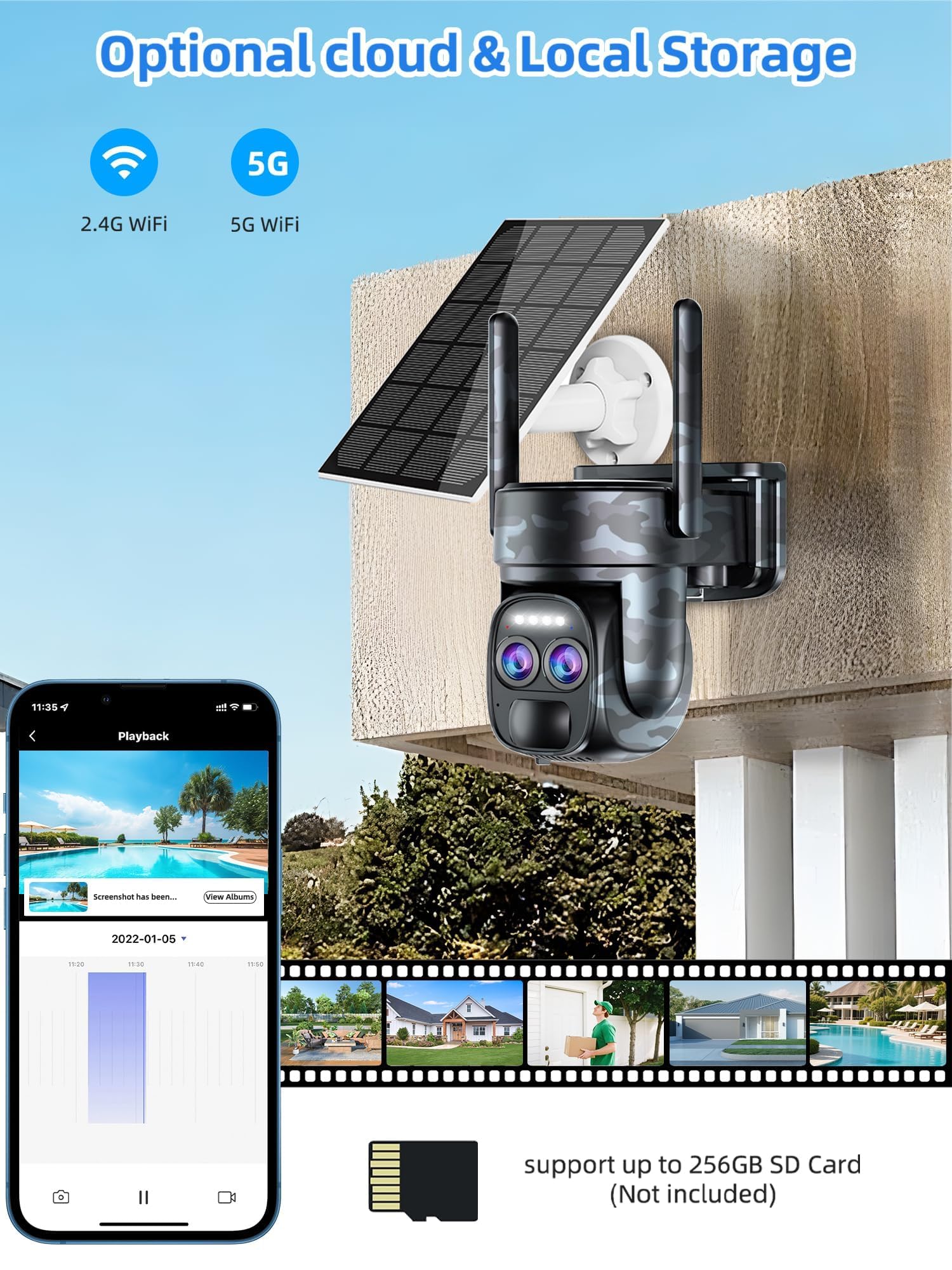 Abiso 4K Camera Surveillance WiFi Exterieure sans Fil avec Double Objectif/Solaire Caméra/Batterie,Suivi Automatique,Nocturne Couleur,Sirène,Audio Bidirectionnel,PIR&Détection,2.4/5G WiFi,360°PTZ