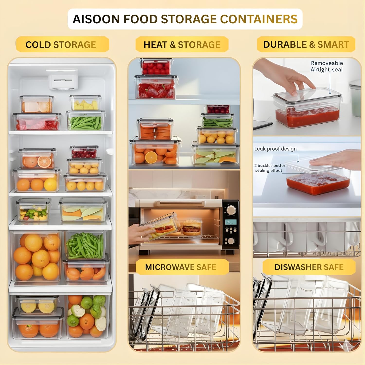 AISOON 40 Pcs 85oz Large Food Storage Containers with Lids, Reusable Meal Prep Containers for Kitchen Storage, Airtight Leakproof & BPA-Free Freezer, Microwave & Dishwasher Safe - Image 3