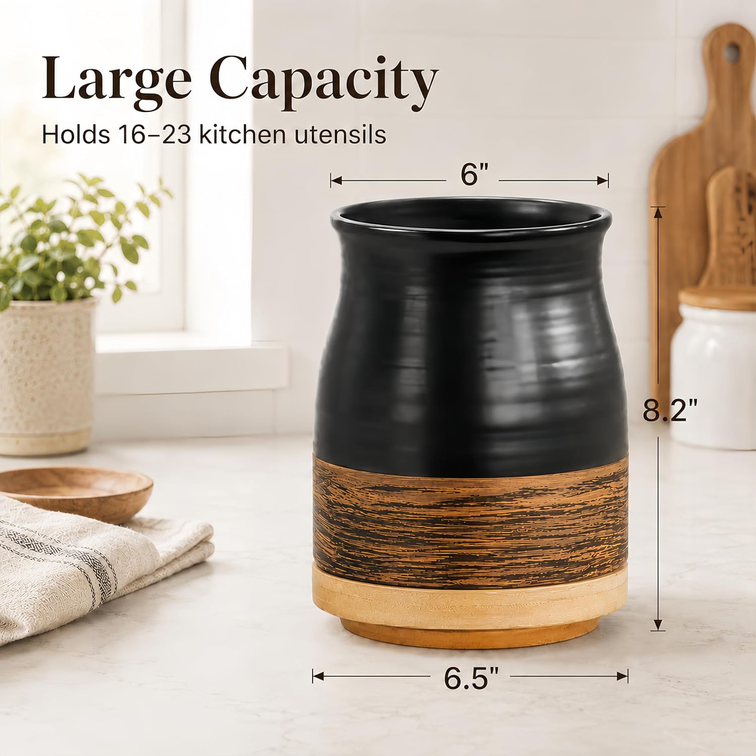 Rotating Ceramic Utensil Holder for kitchen, 8.2 Inch Large Utensil Crock