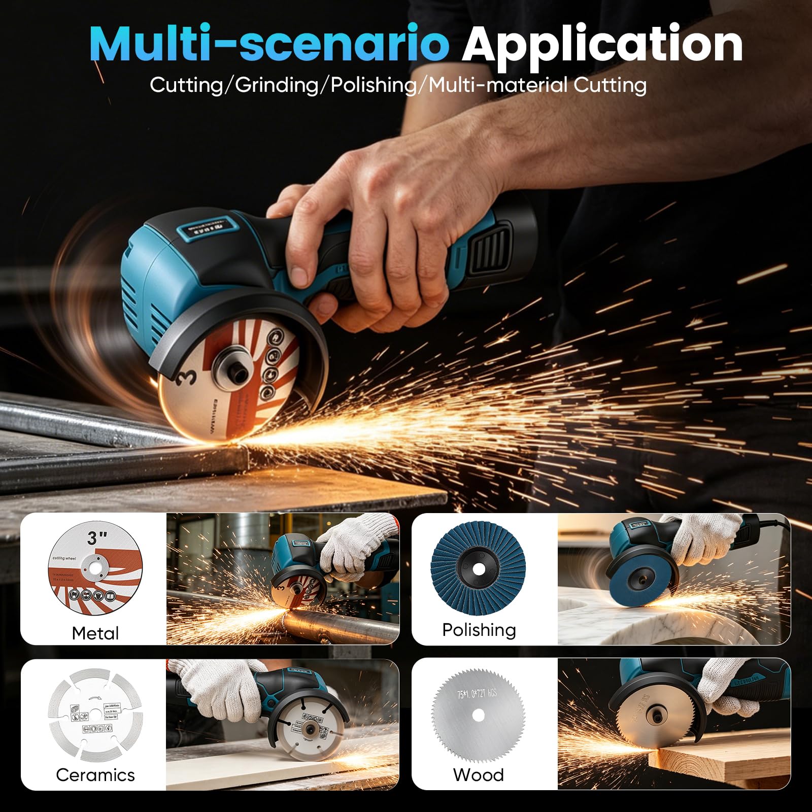 Mini amoladora angular, batería de 16,8V Mini Flex con 2 baterías de 1500mAh, 19500 RPM, juego de 20 discos (metal/madera/piedra) y maletín de herramientas, lijadora eléctrica para lijar, pulir