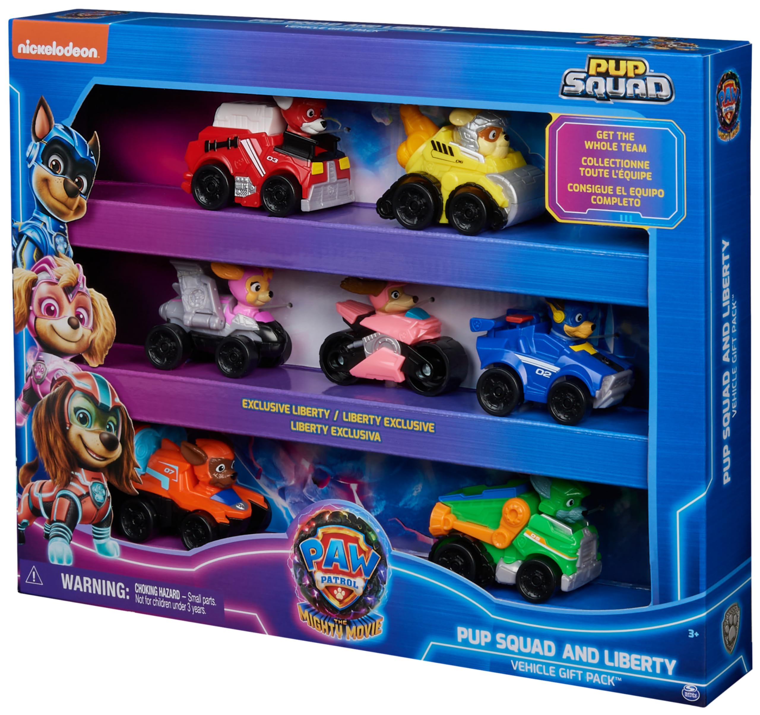 Paw Patrol Patrulla Canina - Pack 7 Figuras de los Pup Squad Racers de La Superpelícula con un Coche de Juguete Inédito de Liberty - 6067861 - Juguetes Niños 3 Años + - Regalo Niño 3 Años +