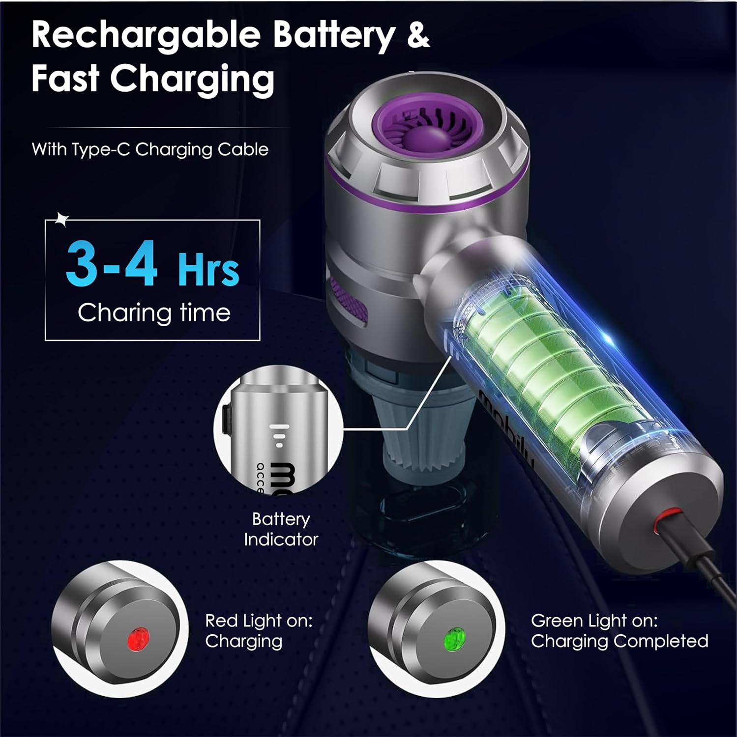 4-in-1 Handheld Cordless Car Vacuum Cleaner, 84000 RPM High Power Air Blower, inflator deflator & Mini Car Vacuum Cleaner for Home, Office & Outdoor, 6000mAh Battery & Type-C Fast Charging - Image 6