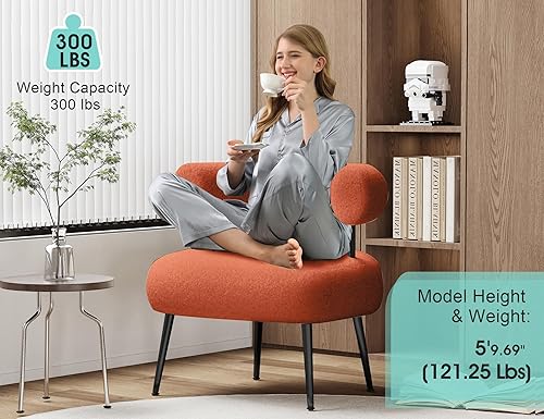 Miniatura 75 de Silla decorativa de Sherpa Boucle de mediados de siglo, silla redonda tapizada con brazo de barril para espacios pequeños, sofá de esquina lateral