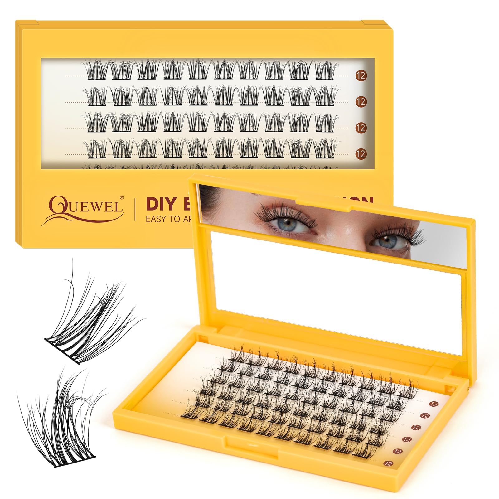 QUEWEL DIY Cluster Lashes - Individual Volume False Eyelashes, Soft & Light, Segmented, For Makeup Home Use (Honey01-D-MIX8-16mm) — view 42