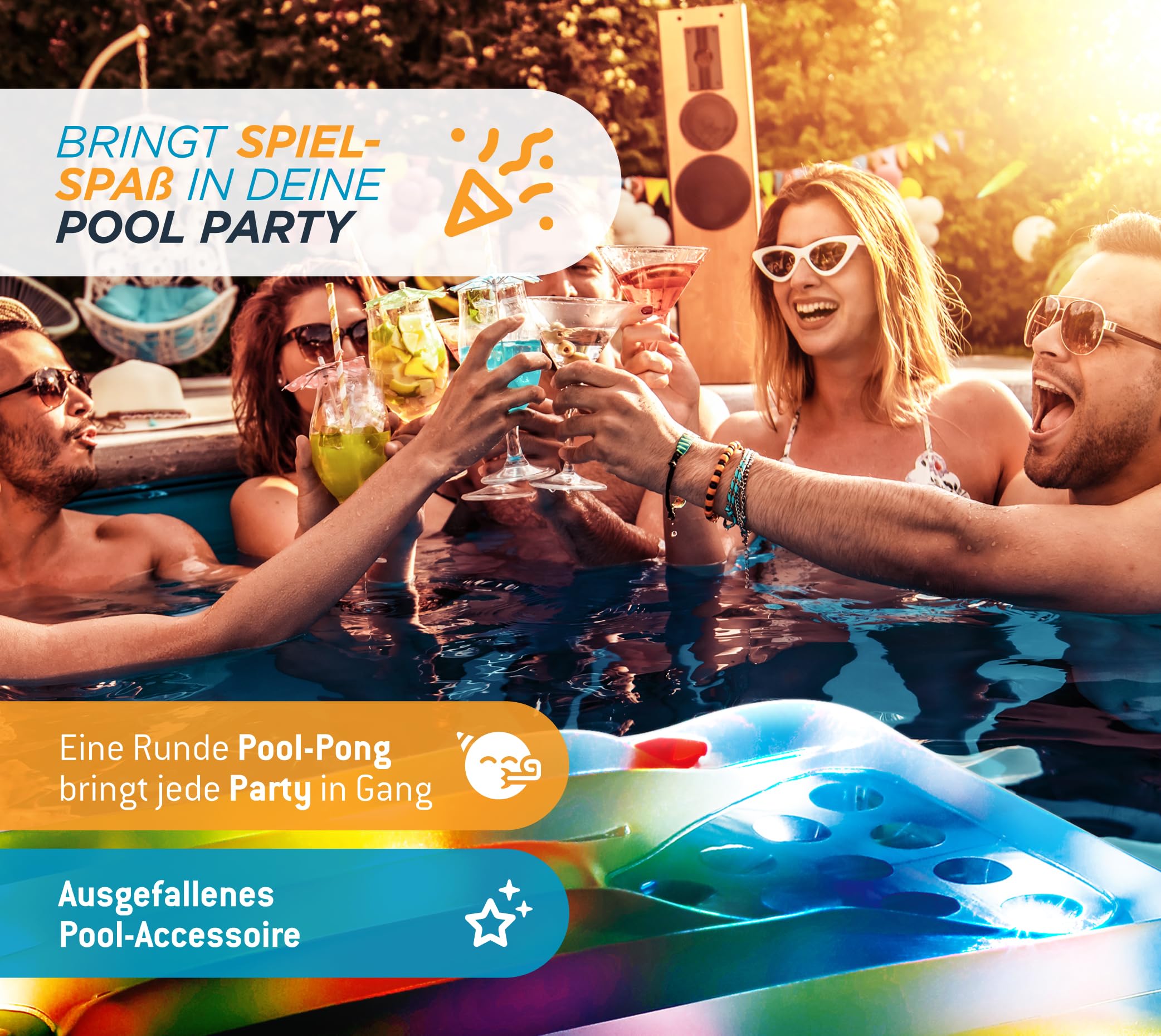 Summer Waves Bier Pong Luftmatratze inklusive LED | 160x84x19 cm Blau | Pool Trinkspiel | Aufblasbarer Beerpong Tisch | Partyzubehör