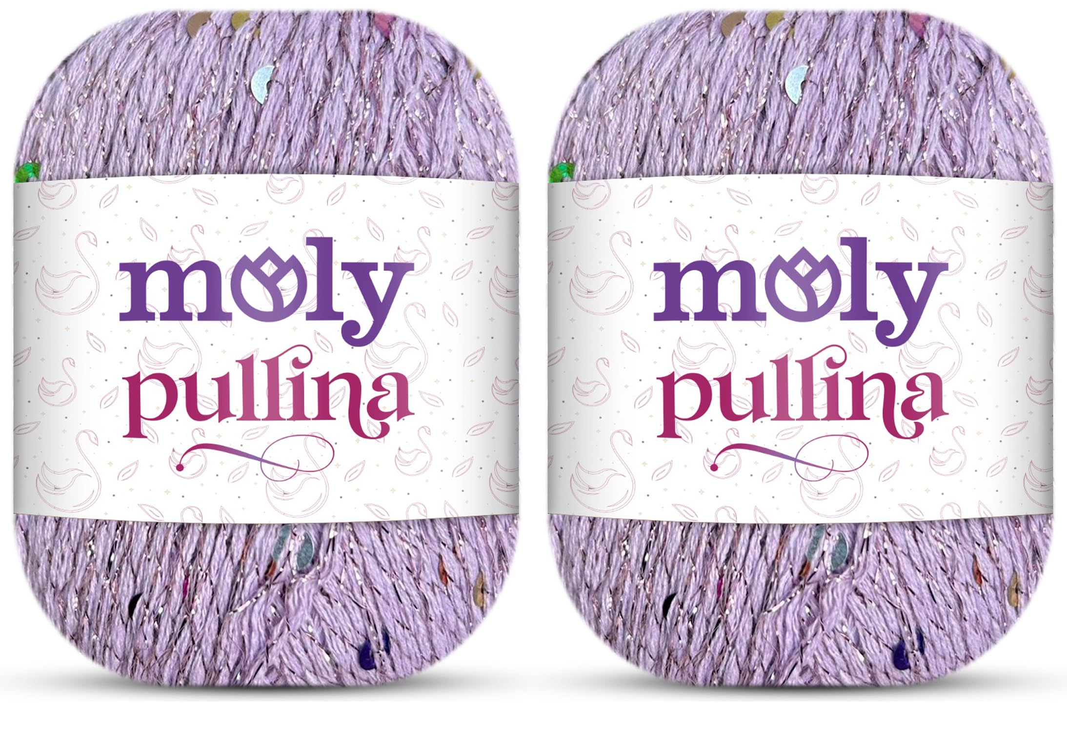 Moly Yarn Pullina Sequin Yarn | 2 x 50g | Complementary Glitter Thread for Knitting & Crochet (16 Lavender)