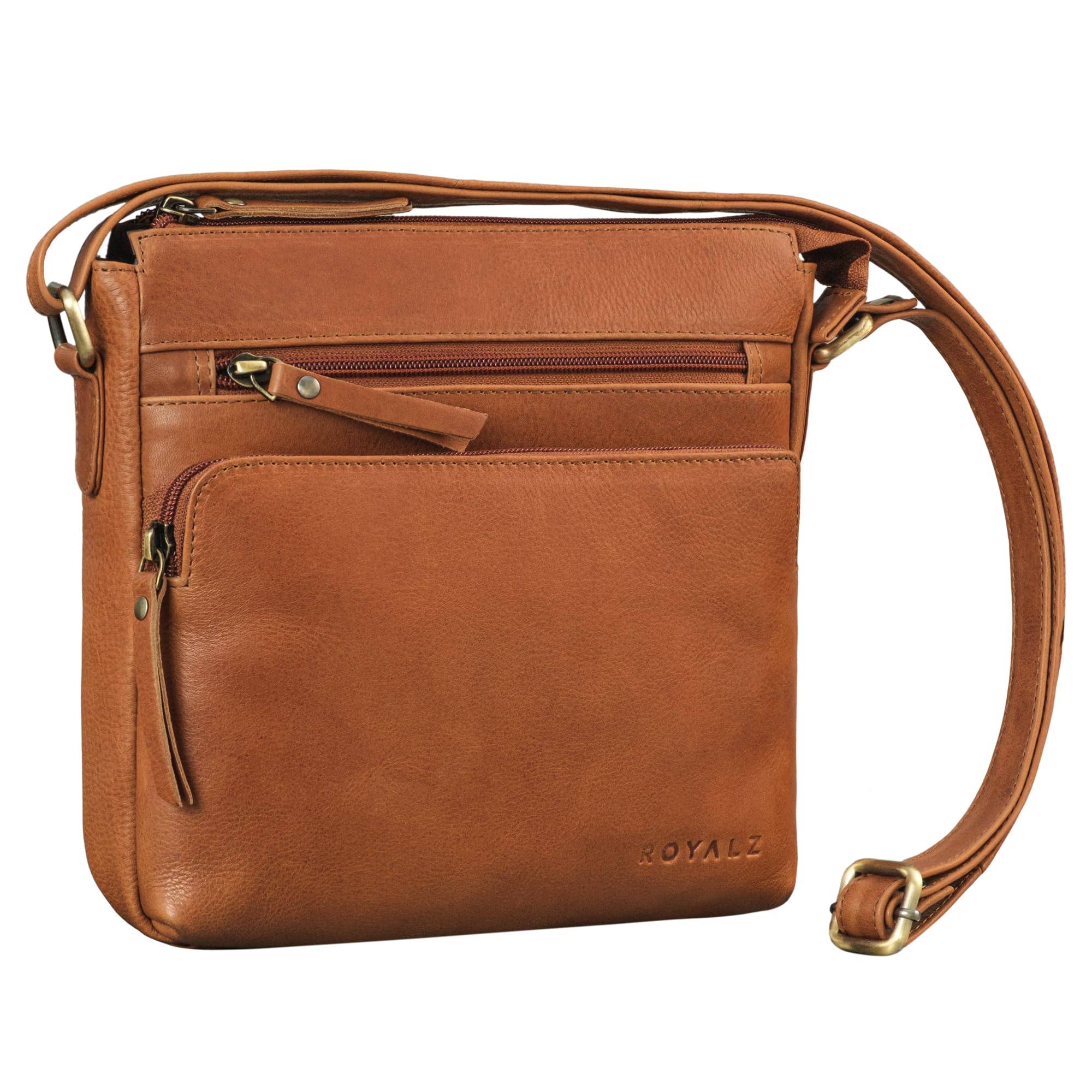 Royalz Michigan Kleine Echtlederen Schoudertas voor Dames - Vintage Leren Handtas voor Vrouwen - Kleine Lederen Tas, Perfect als Uitgaanstas, Dagtas, City Tas; Kleur: Zwart, Texas bruin., Small
