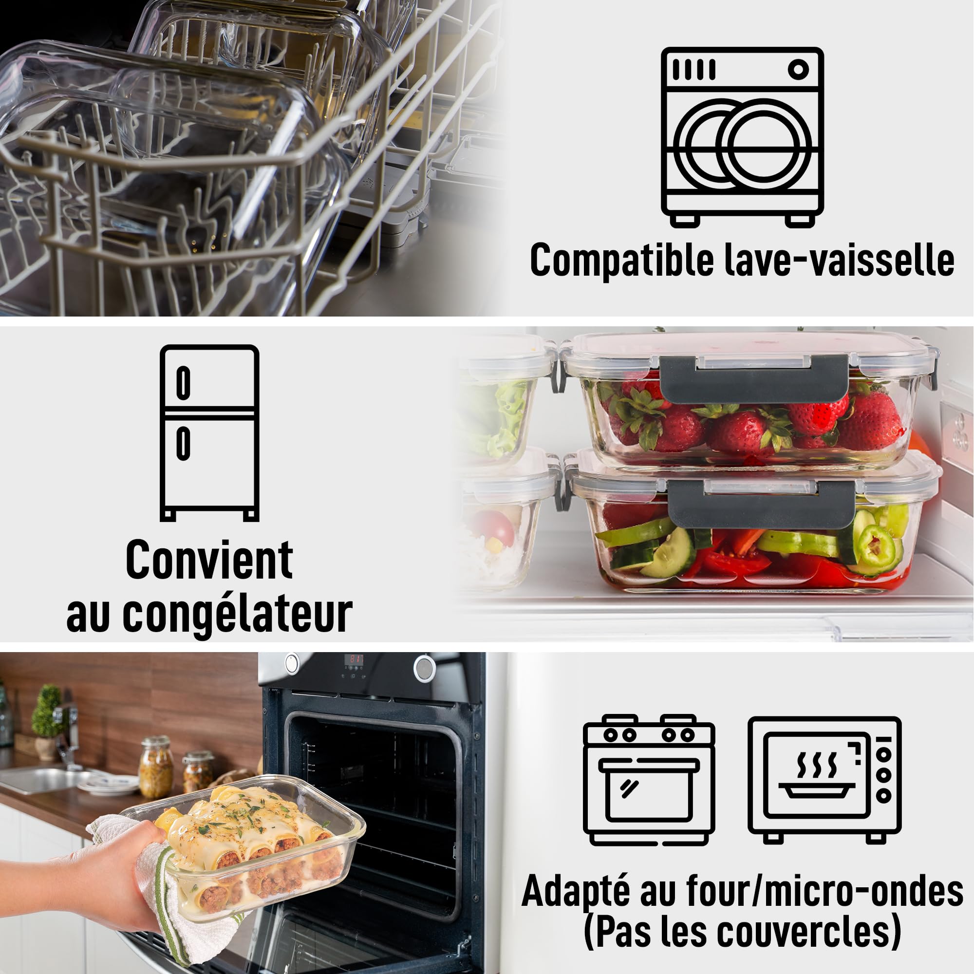 Zulay Lot de 5 boîtes de rangement en verre avec couvercles – 1 020,6 g – Boîtes de conservation en verre avec couvercles hermétiques à fermeture à pression anti-fuite