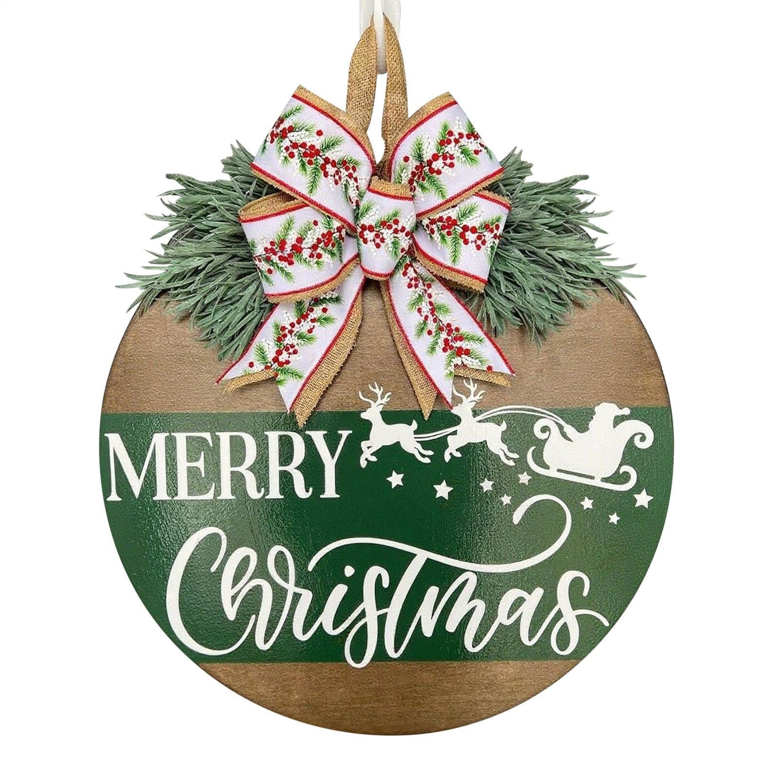 Décoration de porte de Noël en bois artisanal avec renne et nœud élégant