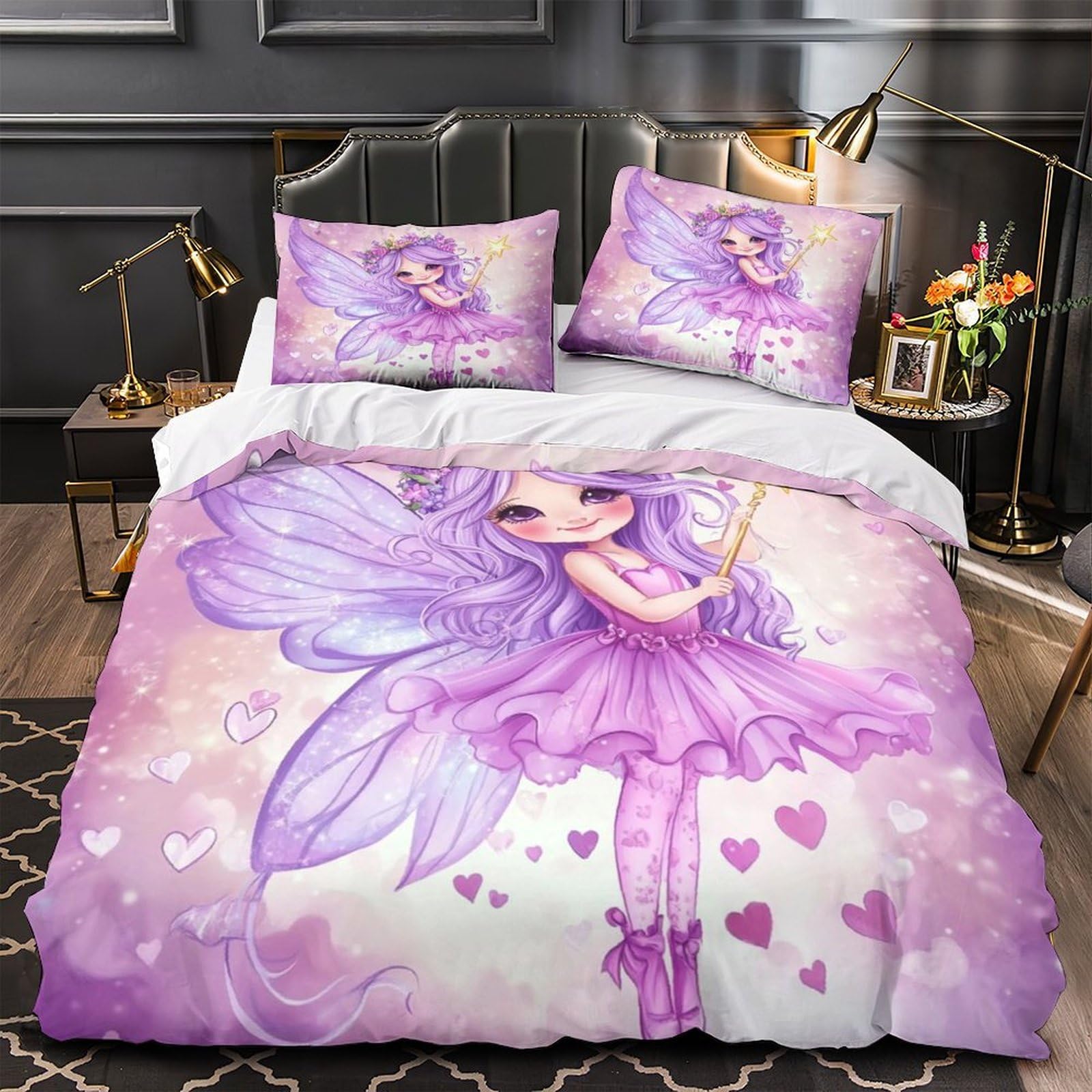 Parure de lit microfibre 3D violette housse de couette 200x200 hypoallergénique pour garçon