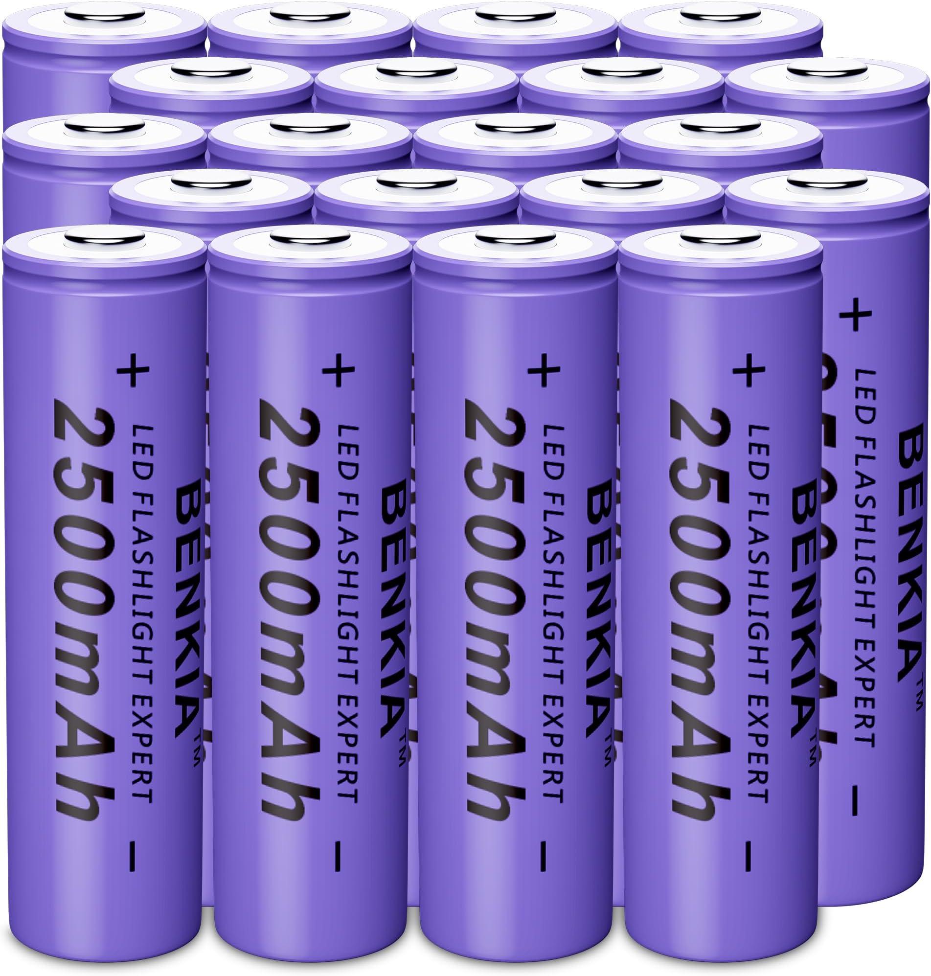 20 Pack 3.7V Rechargeable Battery 2500mah 3.7 Volt Batteries Button Top Upgrade Capacity Batteries for Flashlights Headlamp Remote Control