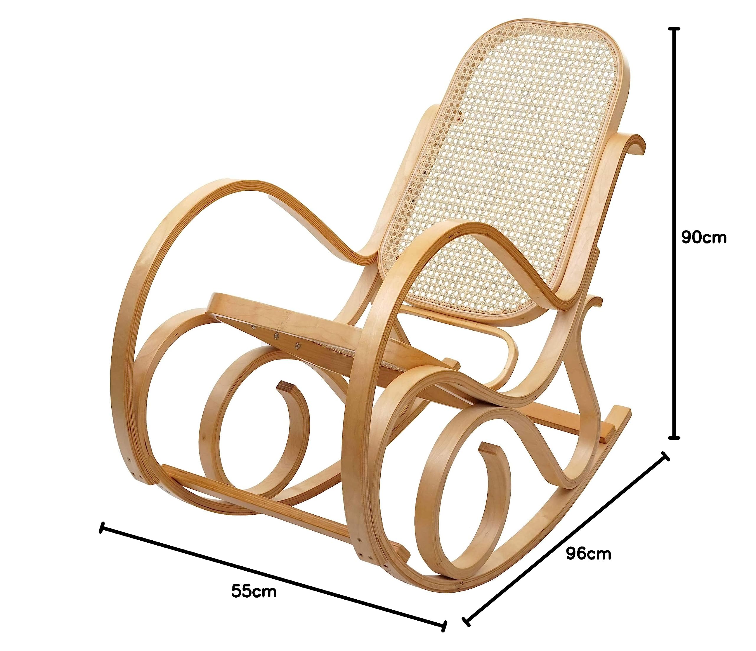 Mendler Sedia a Dondolo Classica Elegante M41 Legno Chiaro Seduta Rattan