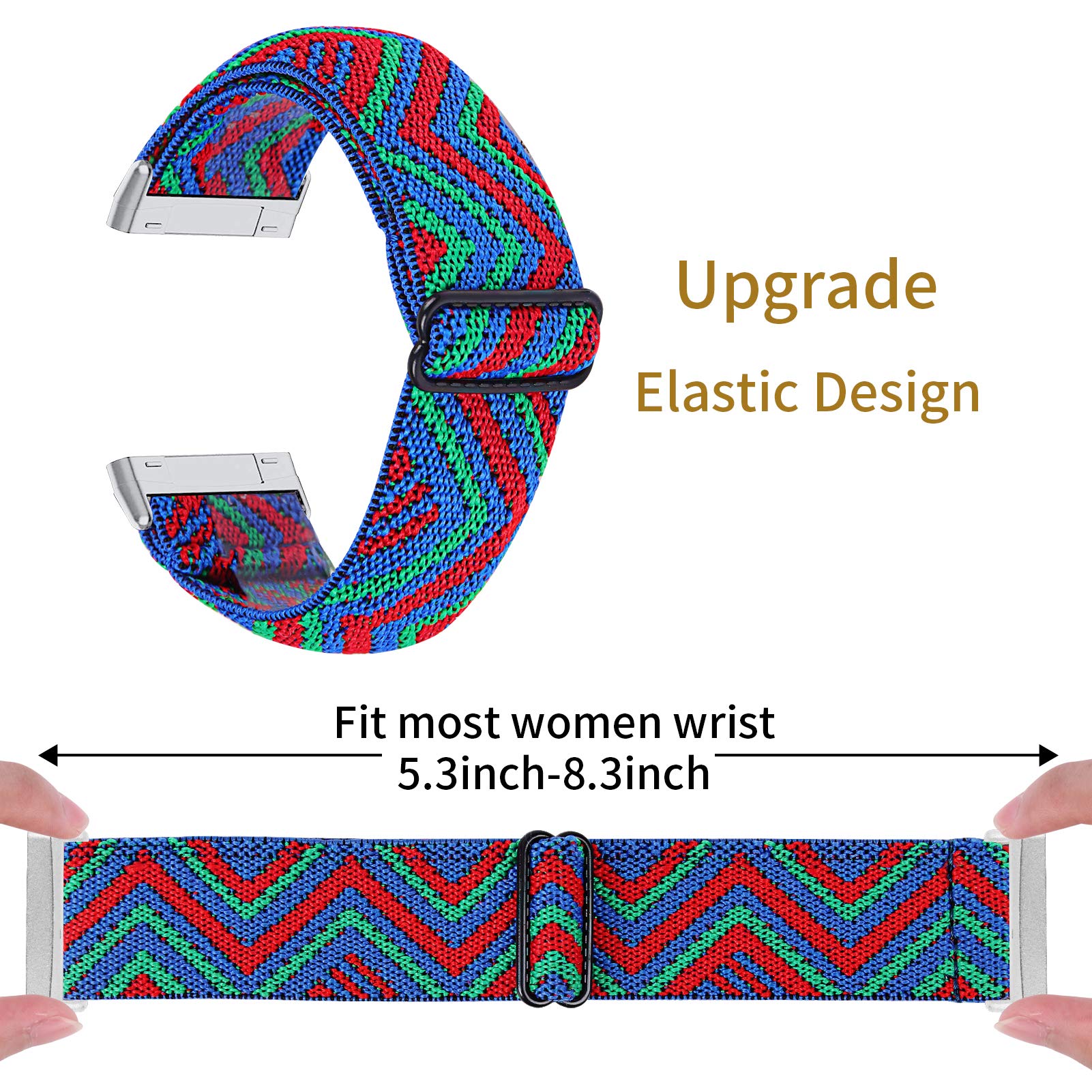 TRISTRAPS Nylon Watch Strap Compatible with Fitbit Versa 3/Sense Strap,Soft Elastic Breathable Replacement Sport Wristbands for Men/Women,18 Colours for Chosen (Blue+green+red) - Image 3