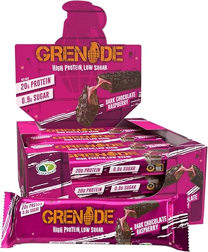 Grenade Carb Killa - Barra alta en proteínas y baja en carbohidratos, 12 x 2.12 oz - Chocolate oscuro y frambuesa