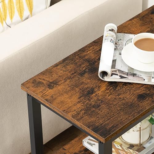 Miniatura 8 de HOOBRO - Mesa auxiliar, mesa lateral rústica simple con estante de almacenamiento de 3 niveles, mesita de noche estrecha para espacios pequeños,