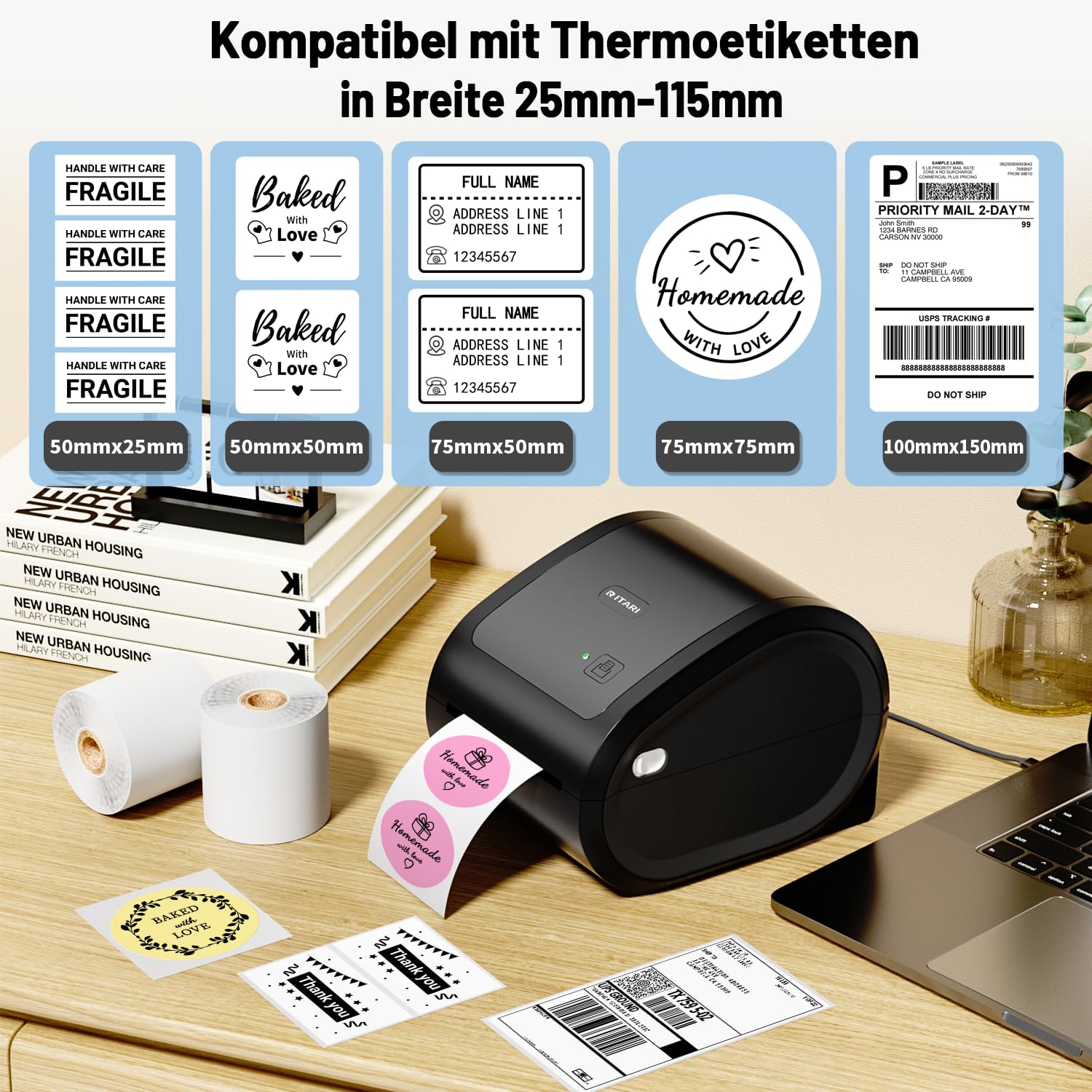 Itari Stampante Termica Bluetooth,Stampante Etichette Adesive per Codice a Barre, Compatibile con DHL Hermes,DPD,GLS,UPS