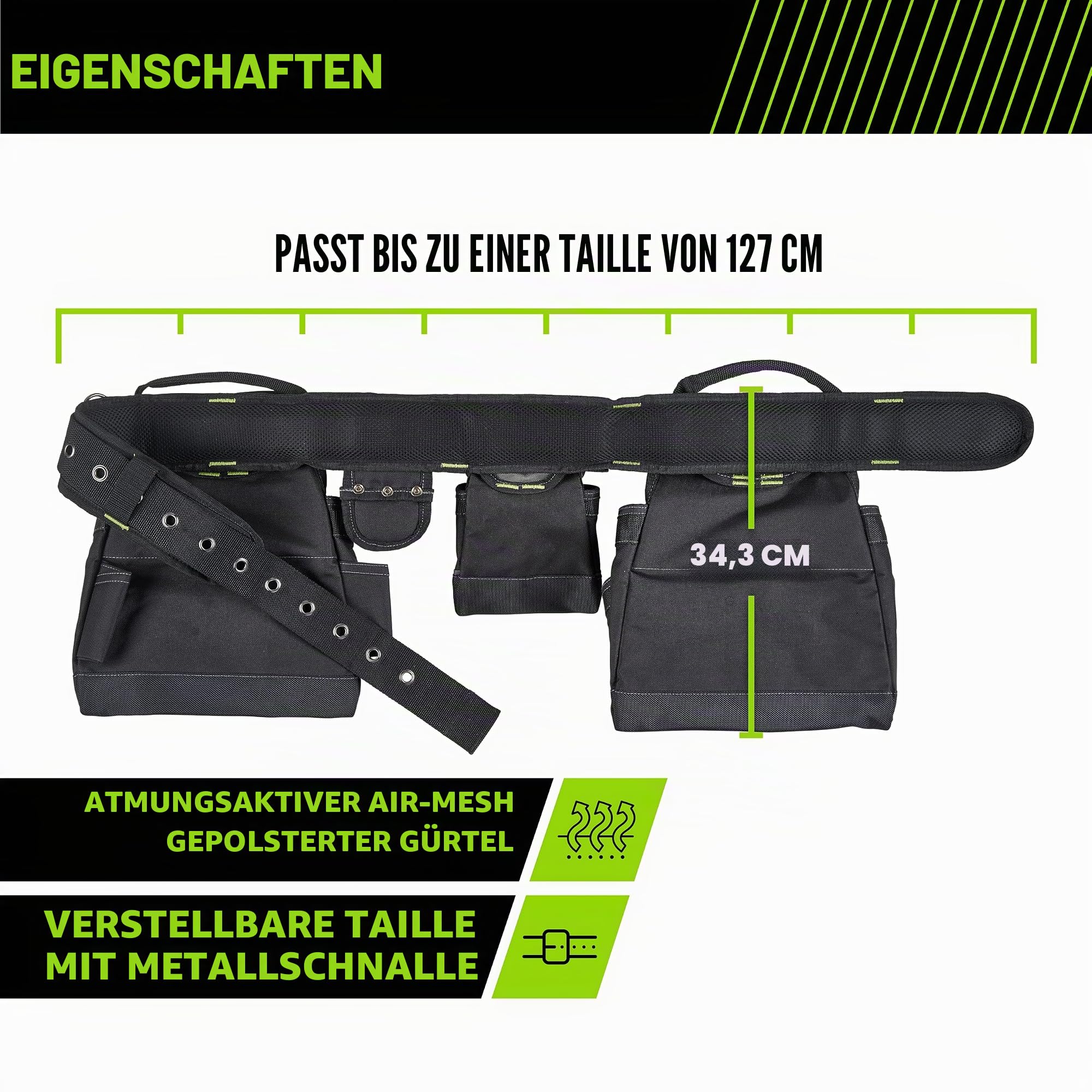 AWP Zimmermanns-Werkzeug-Rig mit Tragegriffen, Premium-Werkzeuggürtel, Air-Mesh-Gepolsterter Gürtel für Taille bis zu 50 Zoll