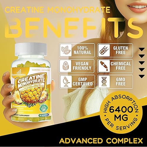 Miniatura 6 de Complejo de gomitas de monohidrato de creatina, 6400 mg para hombres y mujeres, fórmula avanzada con L-taurina + vitamina B12, suplemento masticable