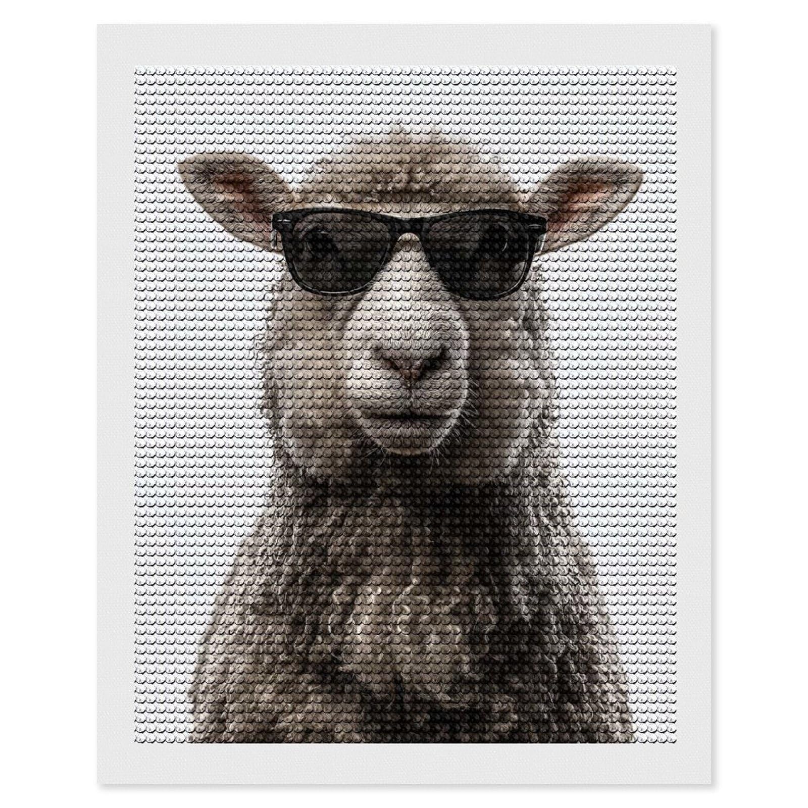Junmoney Cool Sheep with Sunglasses Portrait Diamond Art Kit 16"x20", Gift Idea, for Family Craft Time, Mindful Craft Activity, Boho Decor, Relaxing DIY Hobby