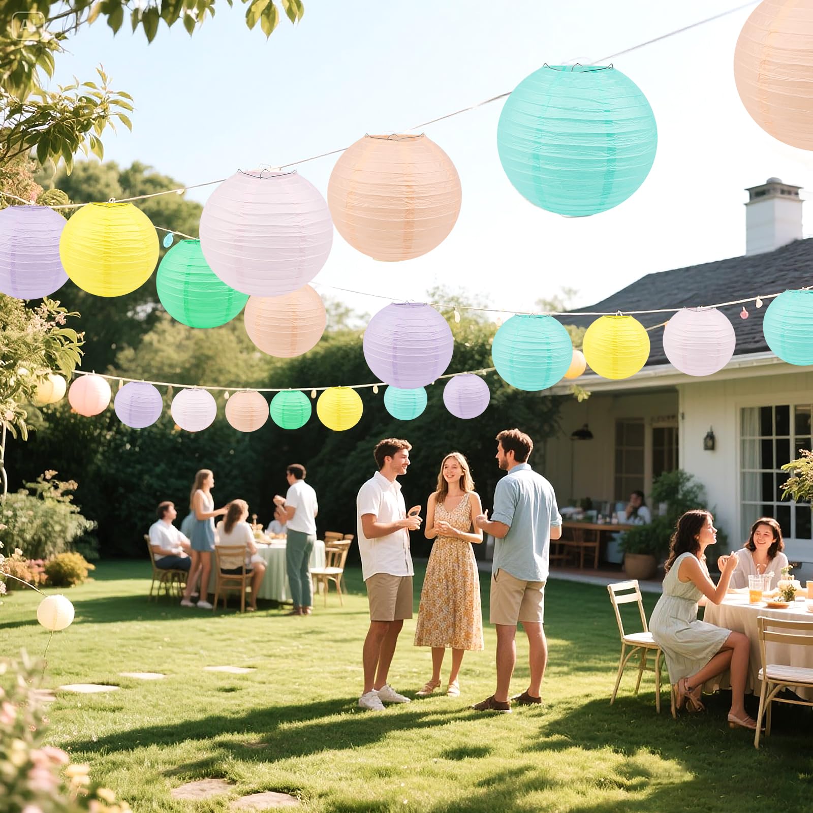 20 PCS Linternas de papel coloridas Linternas de papel colgantes, 15 cm, 20 cm, 25 cm, 30 cm Tamaño mixto Linternas de papel redondo para la boda Cumpleaños Decoración del hogar