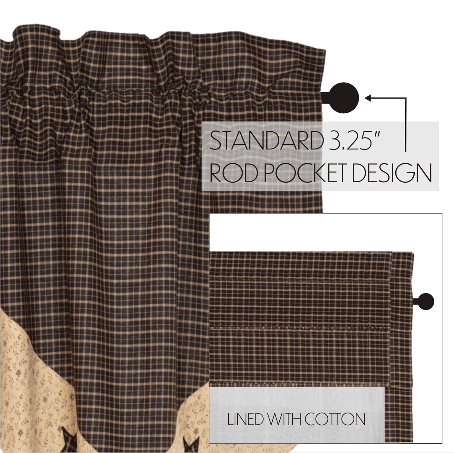 VHC Brands Kettle Grove Star Valance 20x72 Country Curtain, Creme