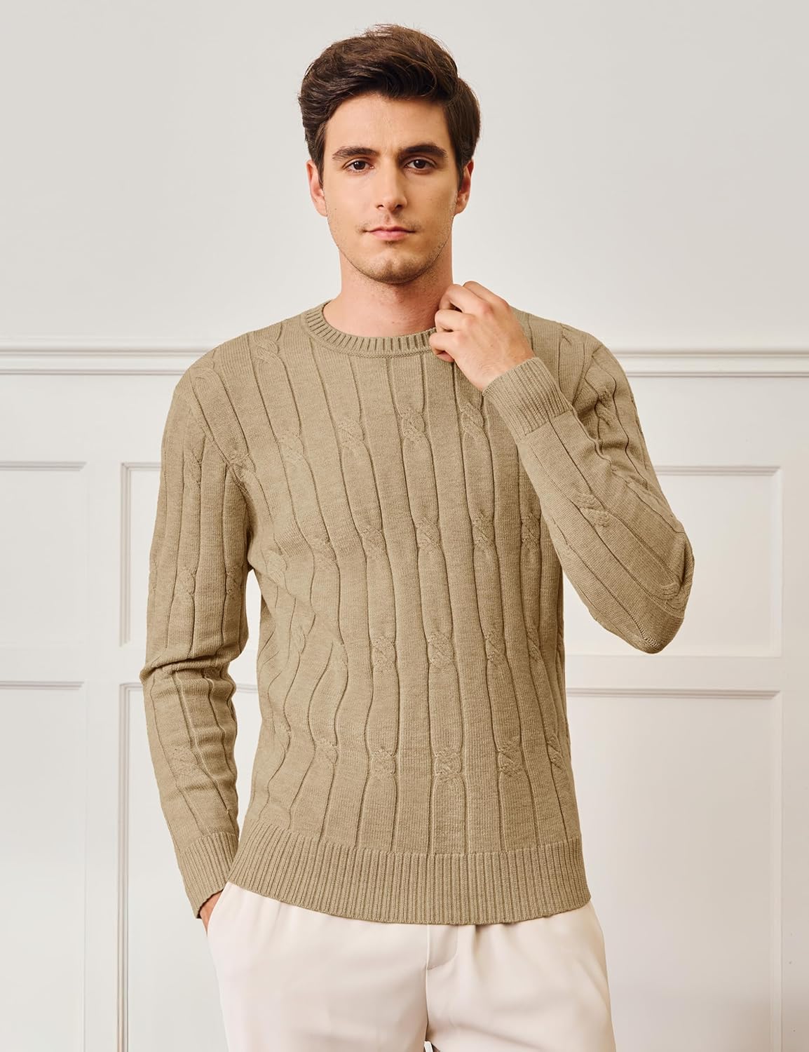 TACVASEN Men's Crewneck Pullover Sweater Cable Knit Long Sleeve Fisherman Casual Warm Twist Textured Sweaters - Image 2