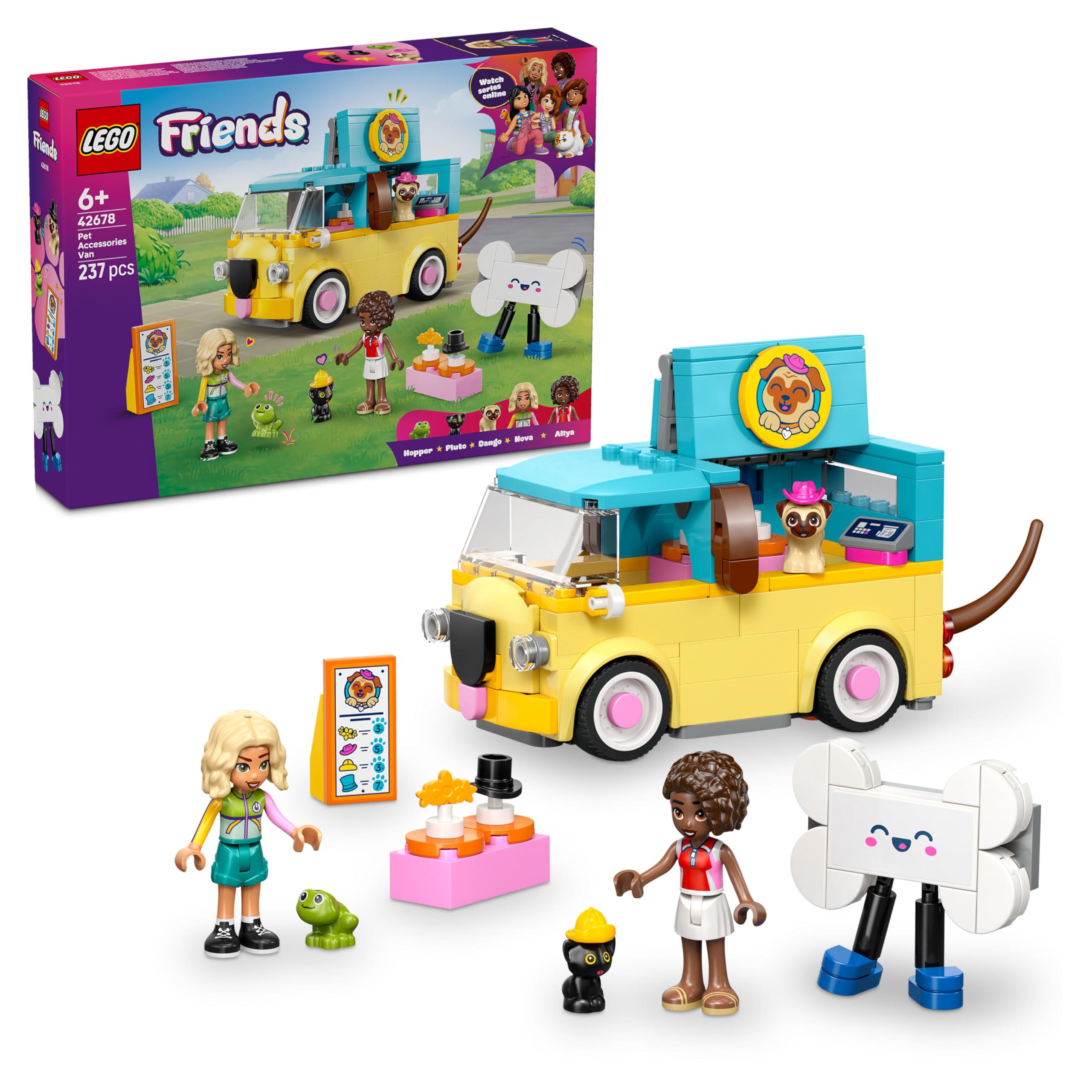 LEGO Friends Furgone di Accessori per Animali Giocattolo - Set con Veicolo, 2 Mini Bamboline e Figure di Cane, Gatto e Rana - Idea Regalo di Compleanno per Bambine da 6 Anni in su - 42678