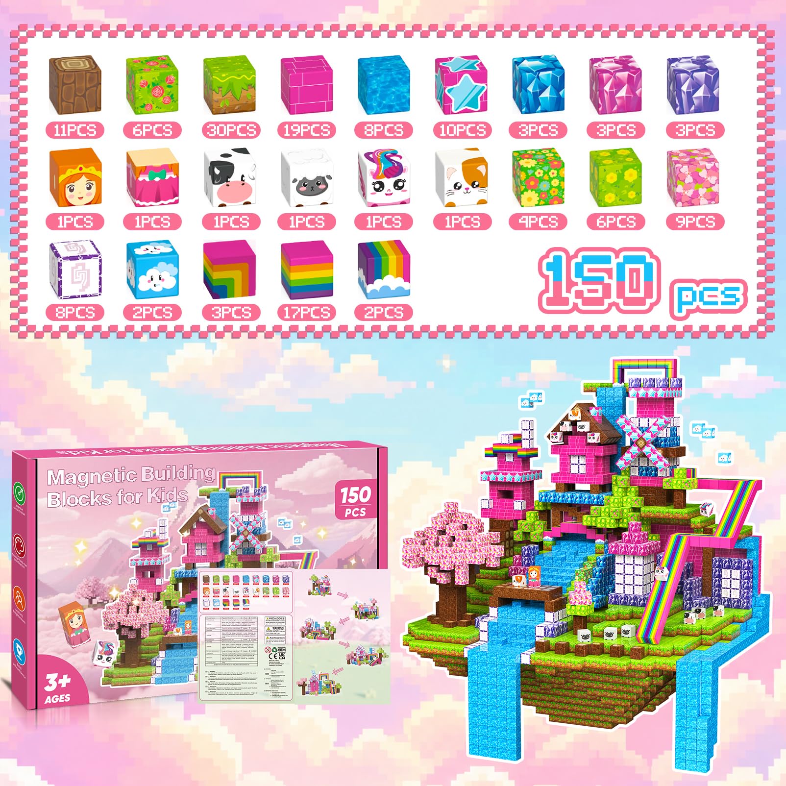 Cube Magnétique, 150 PCS Magnetic Blocks Jeux Magnetique Enfant Jouet 3 Ans