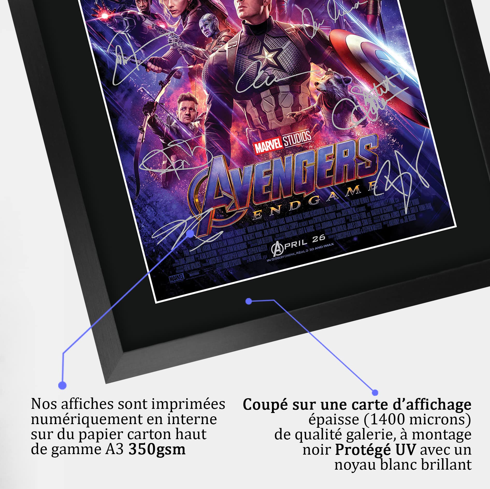 HWC Trading FR A3 Avengers Endgame Cadeaux imprimés affiche photo autographe signée pour les fans de cinéma - A3 Encadré