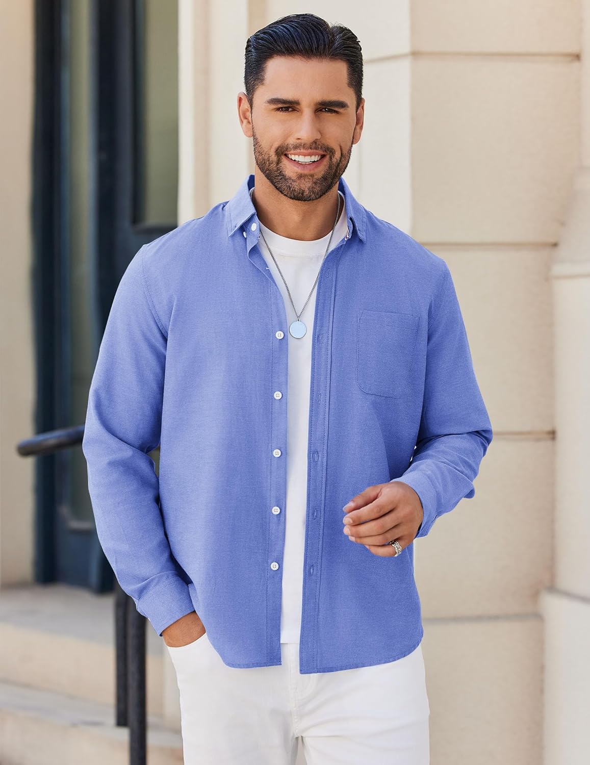 COOFANDY Mens Long Sleeve Button Down Shirt Casual Untucked Shirts for Men Oxford Dress Shirts Blue X-Large image 3 of 5 B0D4T8B4MM