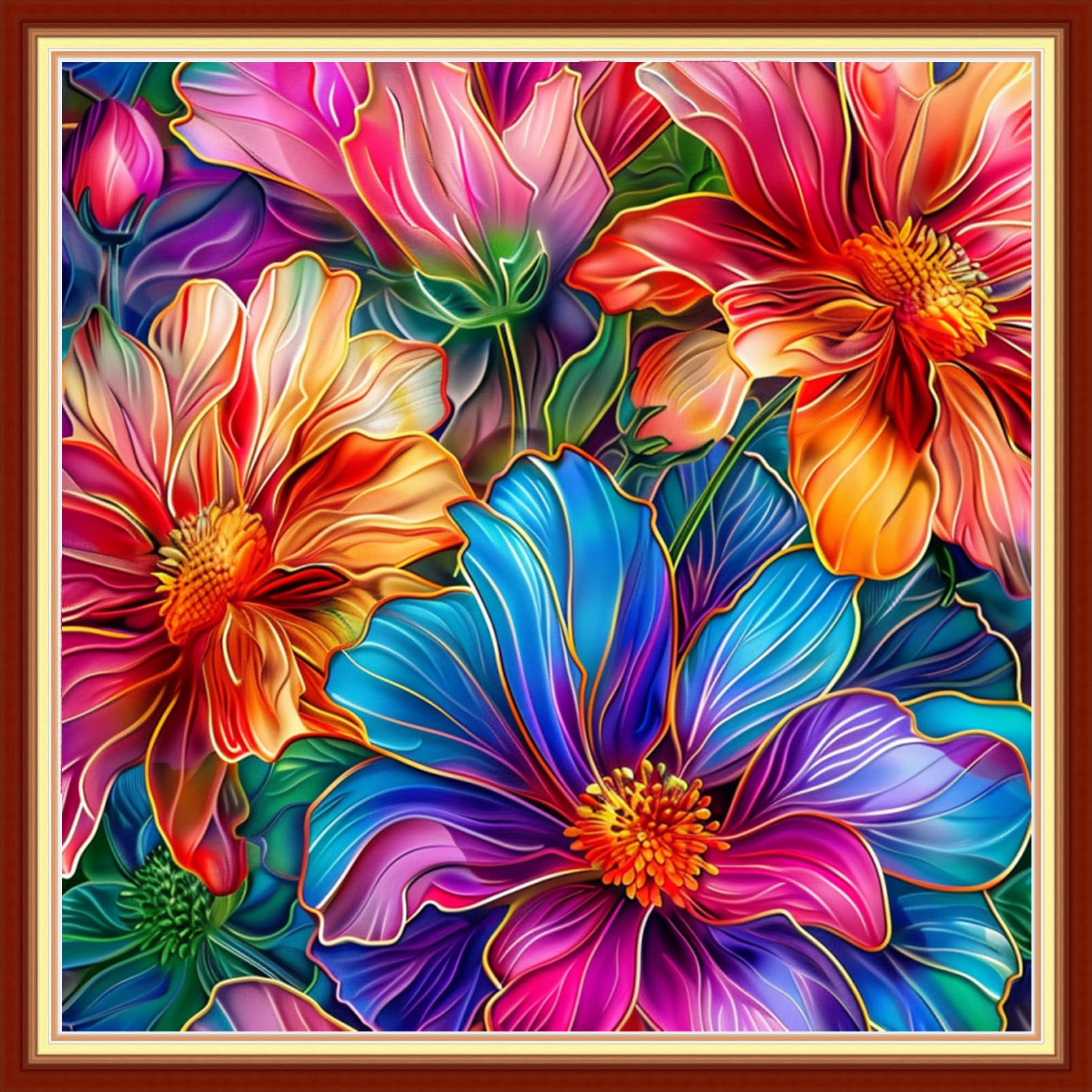 Magxvouy Cross Stitch Kits Stamped Full Range of Embroidery Kits,Cross Stitch Patterns Needlework Kits for Beginners 11CT Printed Kits&amp;Magical Flowers 18x18 inch