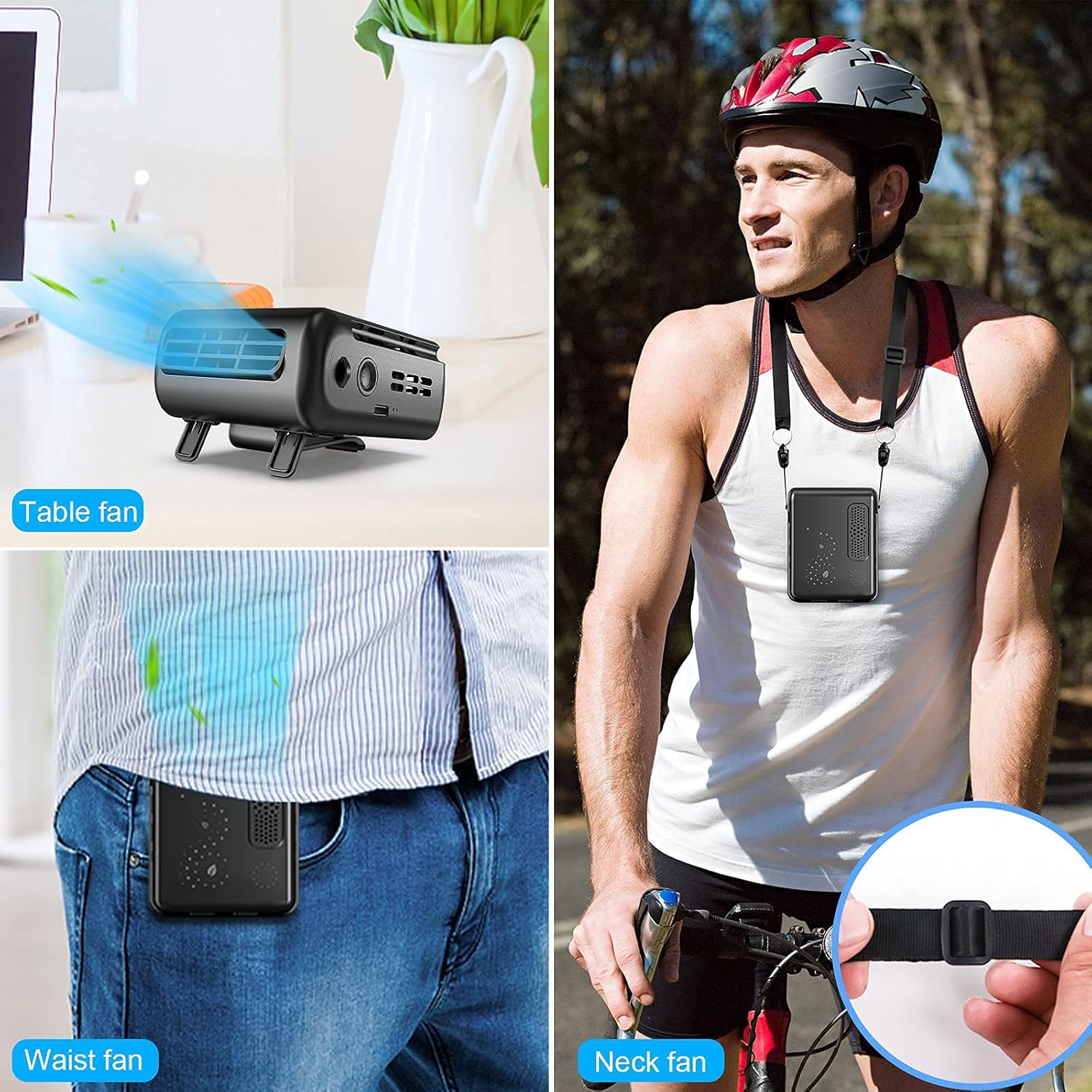 Portable Waist Clip on Fan, Personal Necklace Fans,5000mAh Rechargeable Battery Operated,3 Speeds, USB Hand Free Belt Fan for Outdoor Working, Climbing, Hiking, Camping, Cycling Fishing : Everything Else