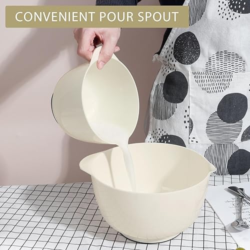 Miniatura 5 de BoxedHome Tazones grandes de plástico de 4 cuartos de galón, juego de cuencos mezcladores aptos para microondas con boquilla de vertido, cuencos