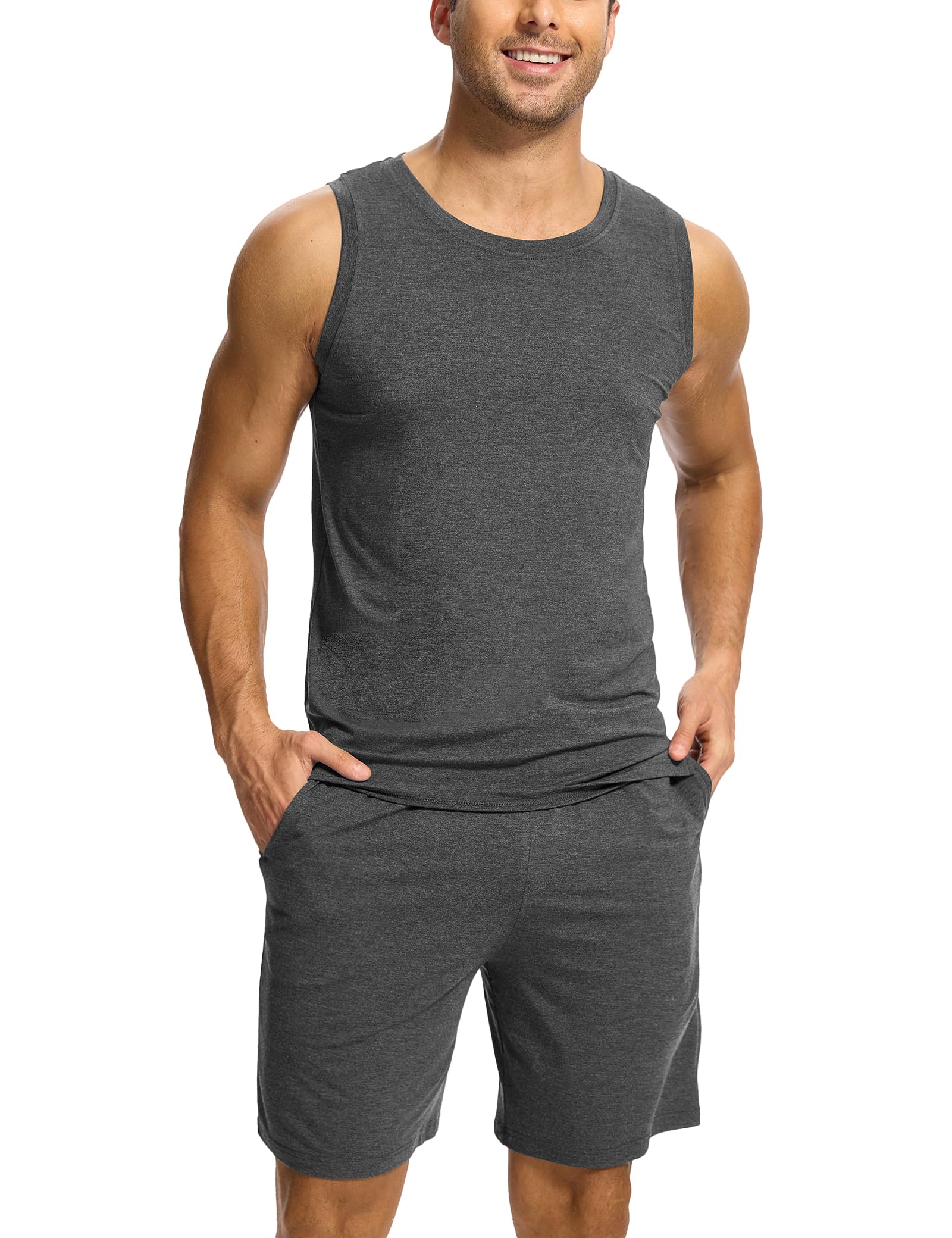 GYS Bamboo Viscose Men's Pajama Sets Tank Tops with Shorts 2 Pieces Men Loungewear Sets