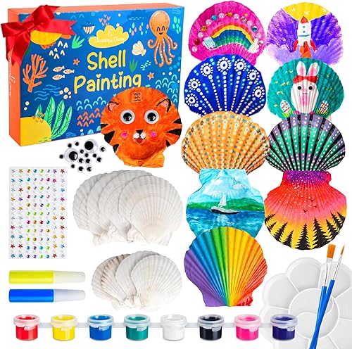 Eleanore's Diary Kit de pintura de concha de mar para niños, manualidades de pintura que brilla en la oscuridad para niños y niñas, actividades