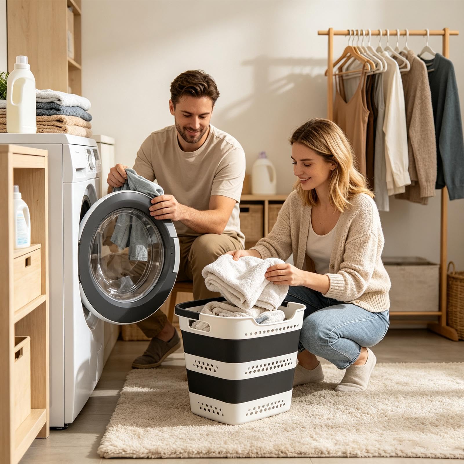 Cesta Ropa Cubo Portátil Con Asa Y 42 L Alta Capacidad