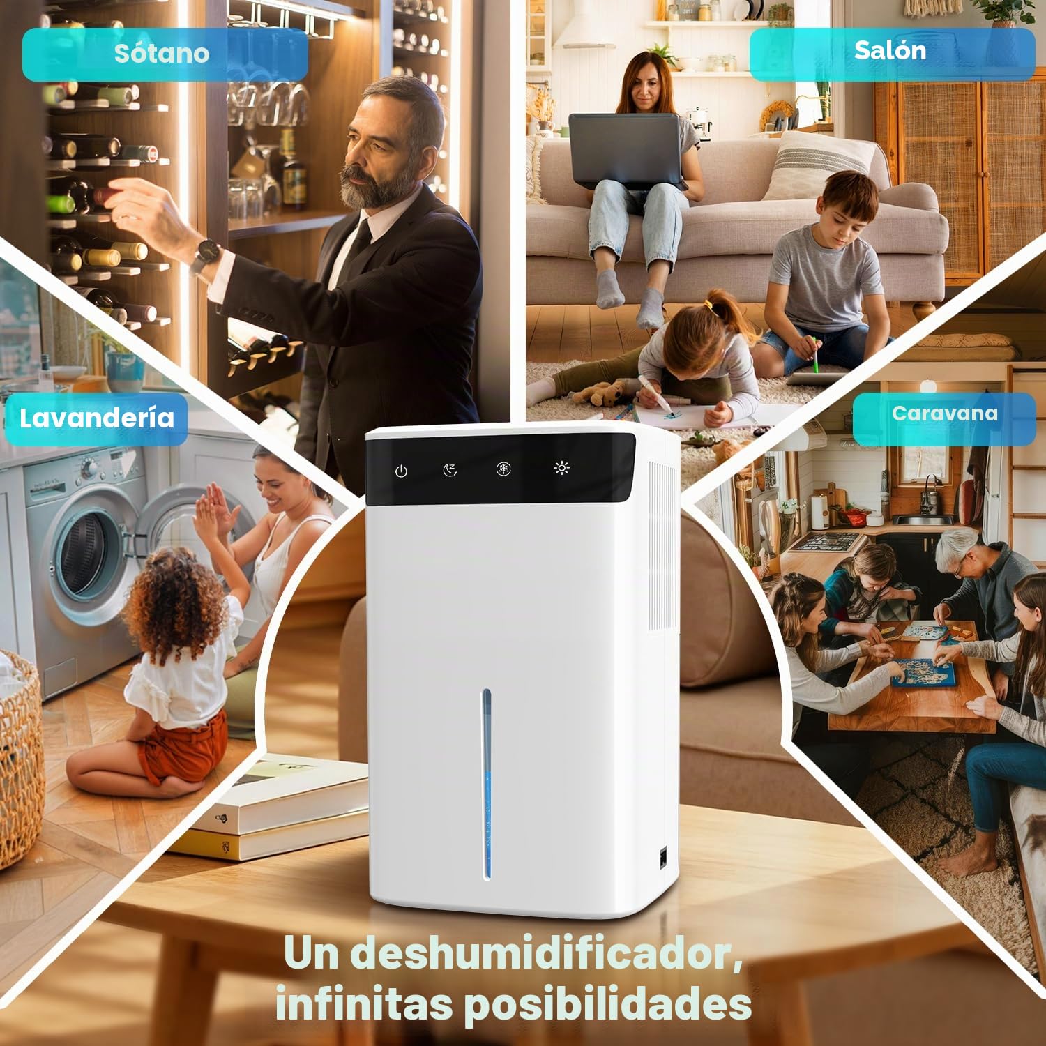 Deshumidificador Eléctrico 2.6L, Silencioso para Hogar, Sótano, Baño y Dormitorio hasta 32 m², con Luz RGB, Apagado Automático y Modo Noche, Bajo Consumo