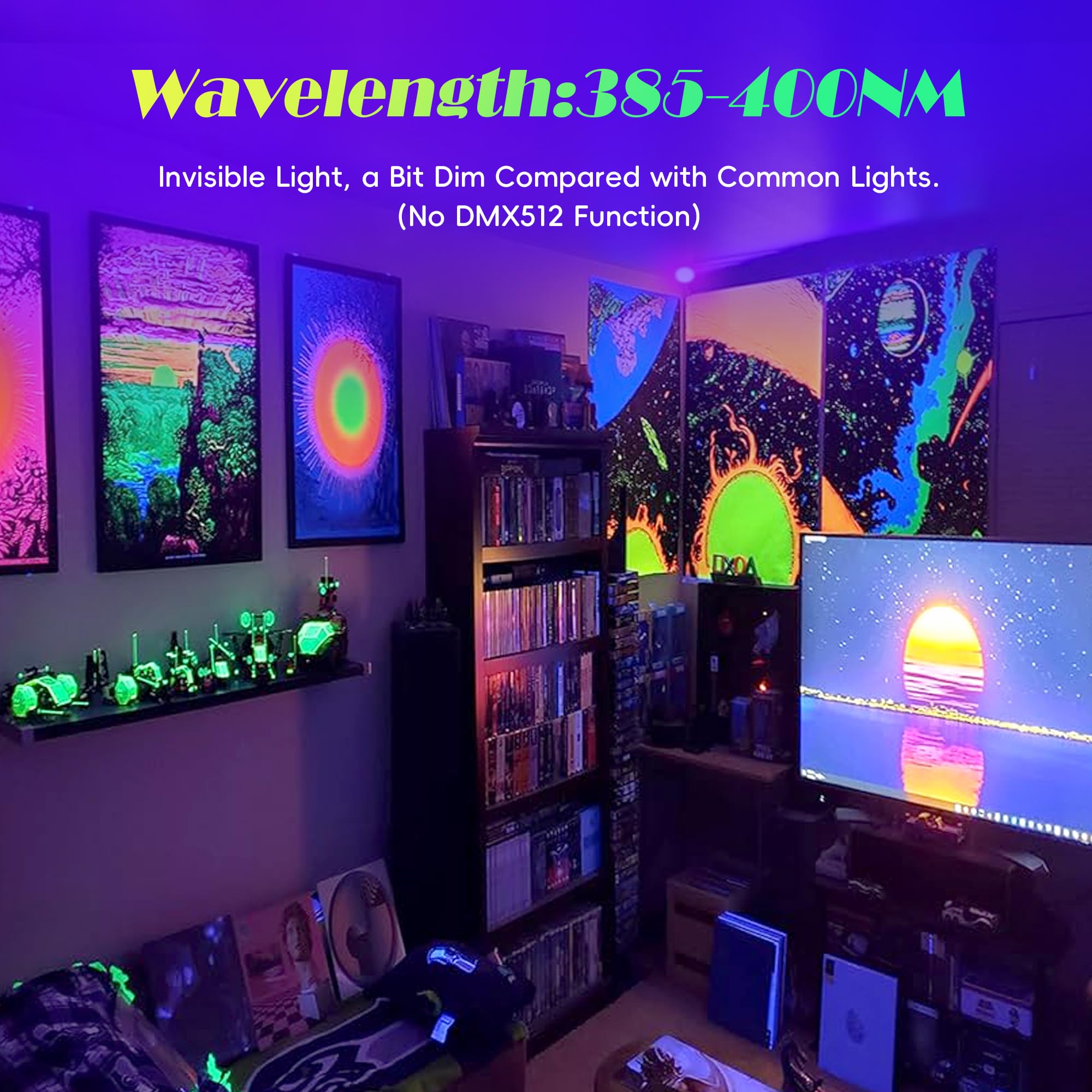 Sunkkes 300W Black Light, LED Blacklight with US Plug & Switch, Black Lights for Glow None Party, Halloween, Body Painting, Fluorescent Painting, Tapestry (3 Pack)