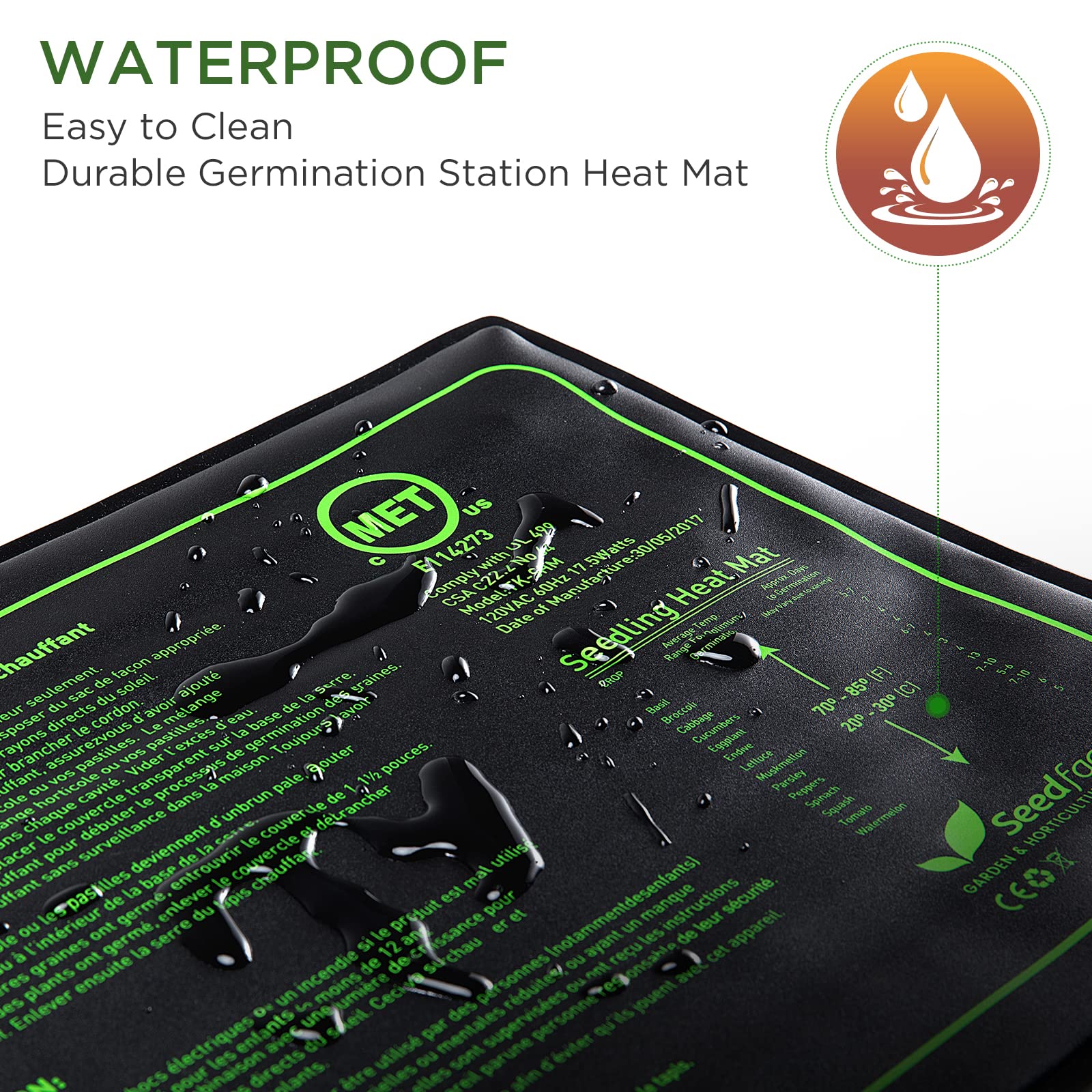 MET zertifizierte Sämling-Heizmatte, einstellbare Temperatur, wasserdicht, langlebige Keimstation, warmes Hydrokultur-Heizkissen, Indoor-Gartenarbeit, 121,9 x 50,8 cm