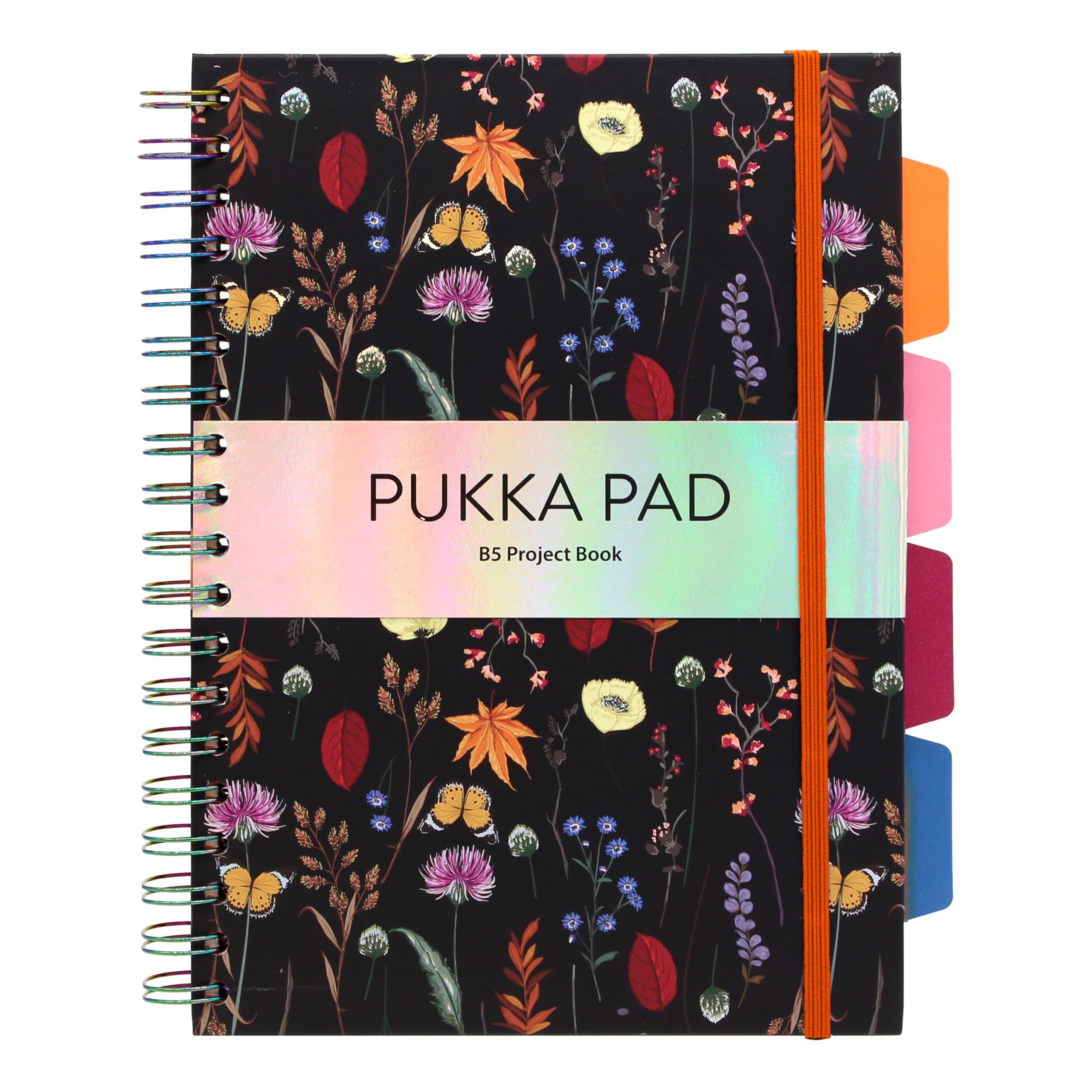 Pukka Pad Bloom B5 Project Book - Wirebound Notebook with 4 Repositionable Dividers with Tabs for Organisation and Personalisation - 200 Pages, 100 Sheets of 80GSM Paper, Random Colour