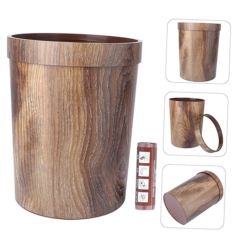 Miniatura 3 de Mobestech Bote de basura de polipropileno marrón de 13 galones con diseño de grano de madera